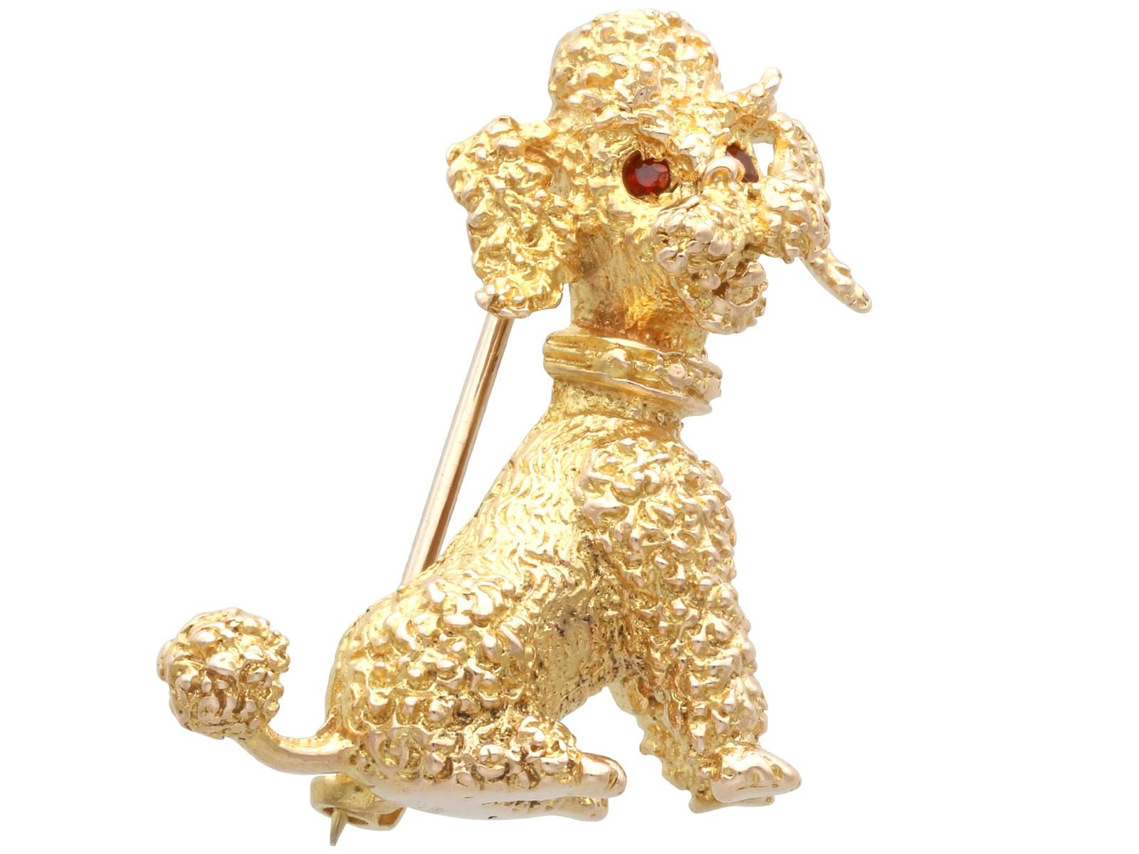 Vintage Garnet and 9k Yellow Gold Poodle Brooch 1967 (1 of 13)