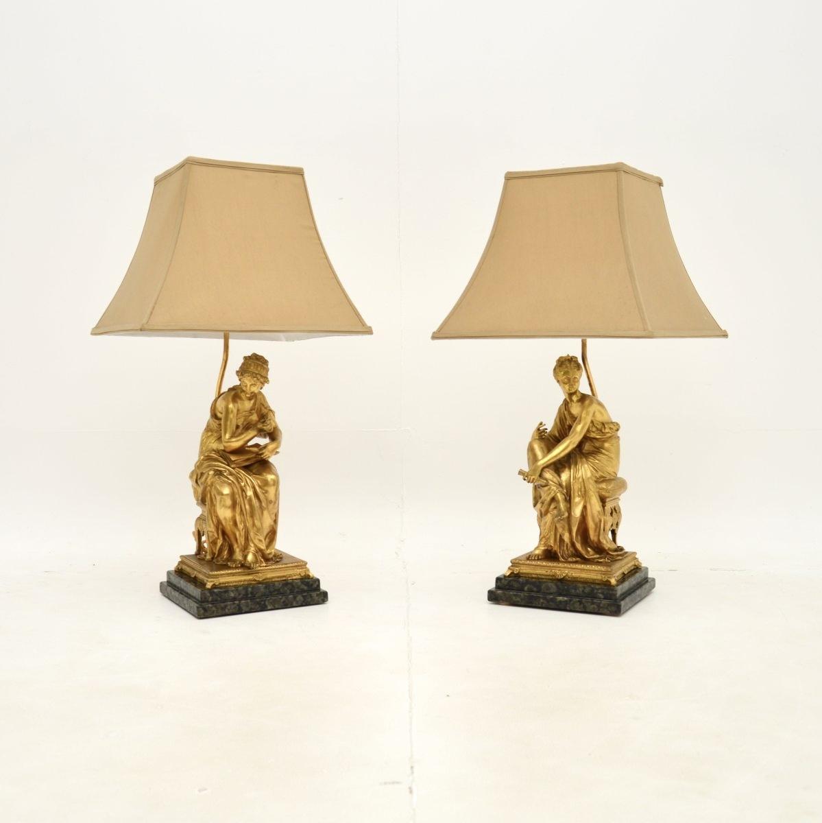 Pair of Antique Victorian Gilt Bronze Table Lamps (1 of 12)