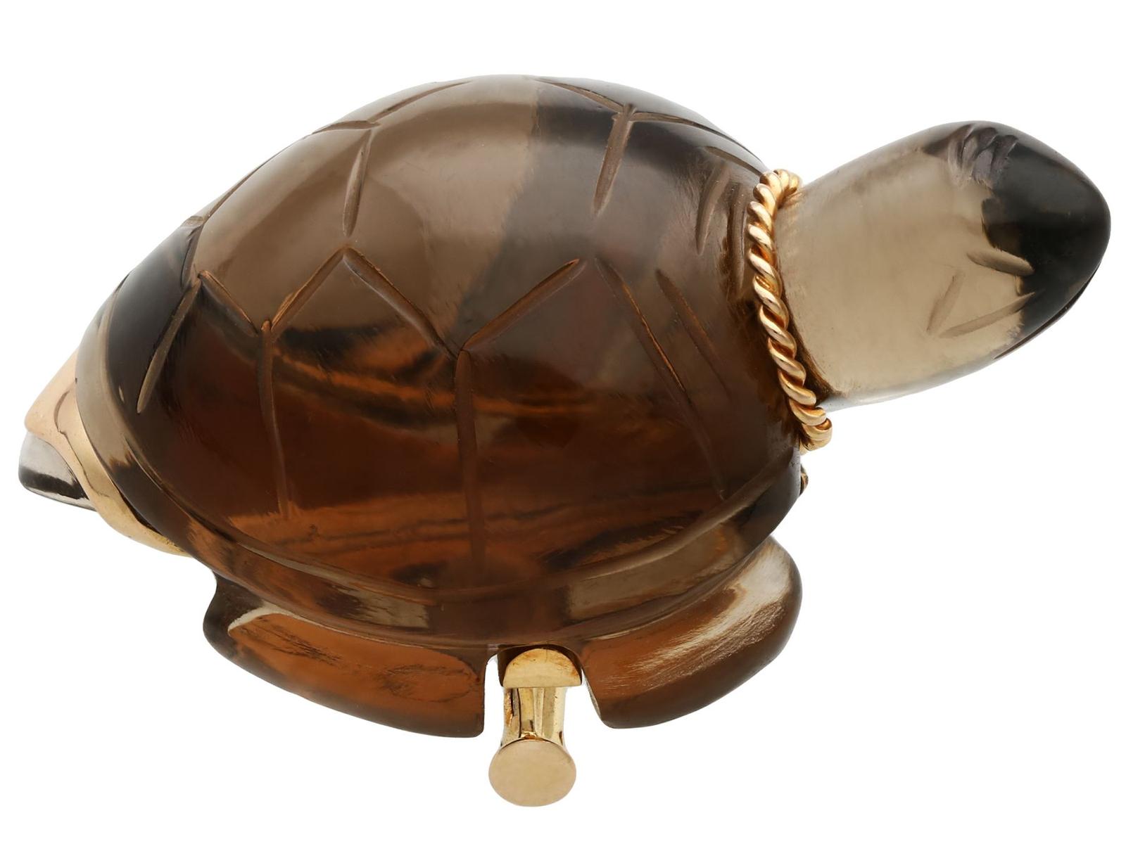 Vintage French Smoky Quartz & 18ct Yellow Gold Turtle Brooch c.1950 (1 of 12)