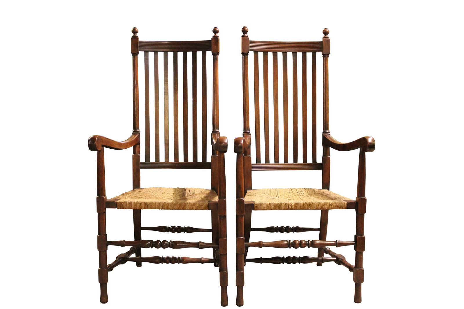 Pair of Oak Arts & Crafts High Slat Back Carver Chairs (1 of 5) Pair of Oak Arts & Crafts High Slat Back Carver Chairs (1 of 5)