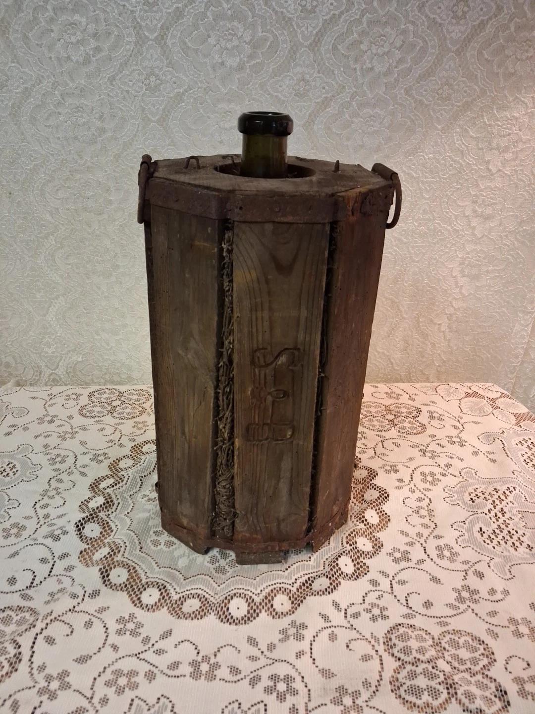 Hexagon Boxed Rare Demijohn From a German Merchant Ship Lime Green Glass (1 of 17)