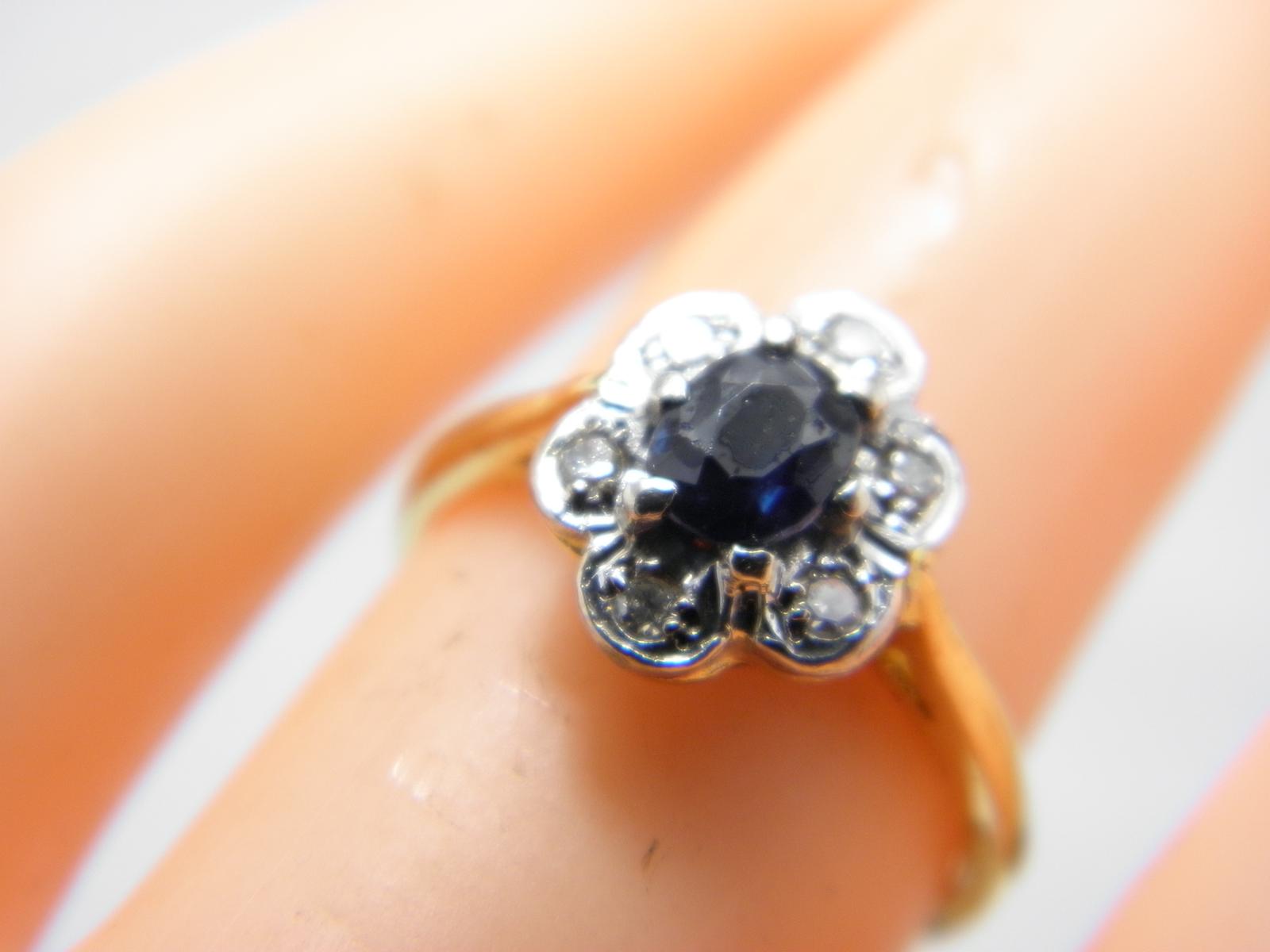 Antique 18ct Gold Platinum Diamond Sapphire Ring Size J (1 of 13)