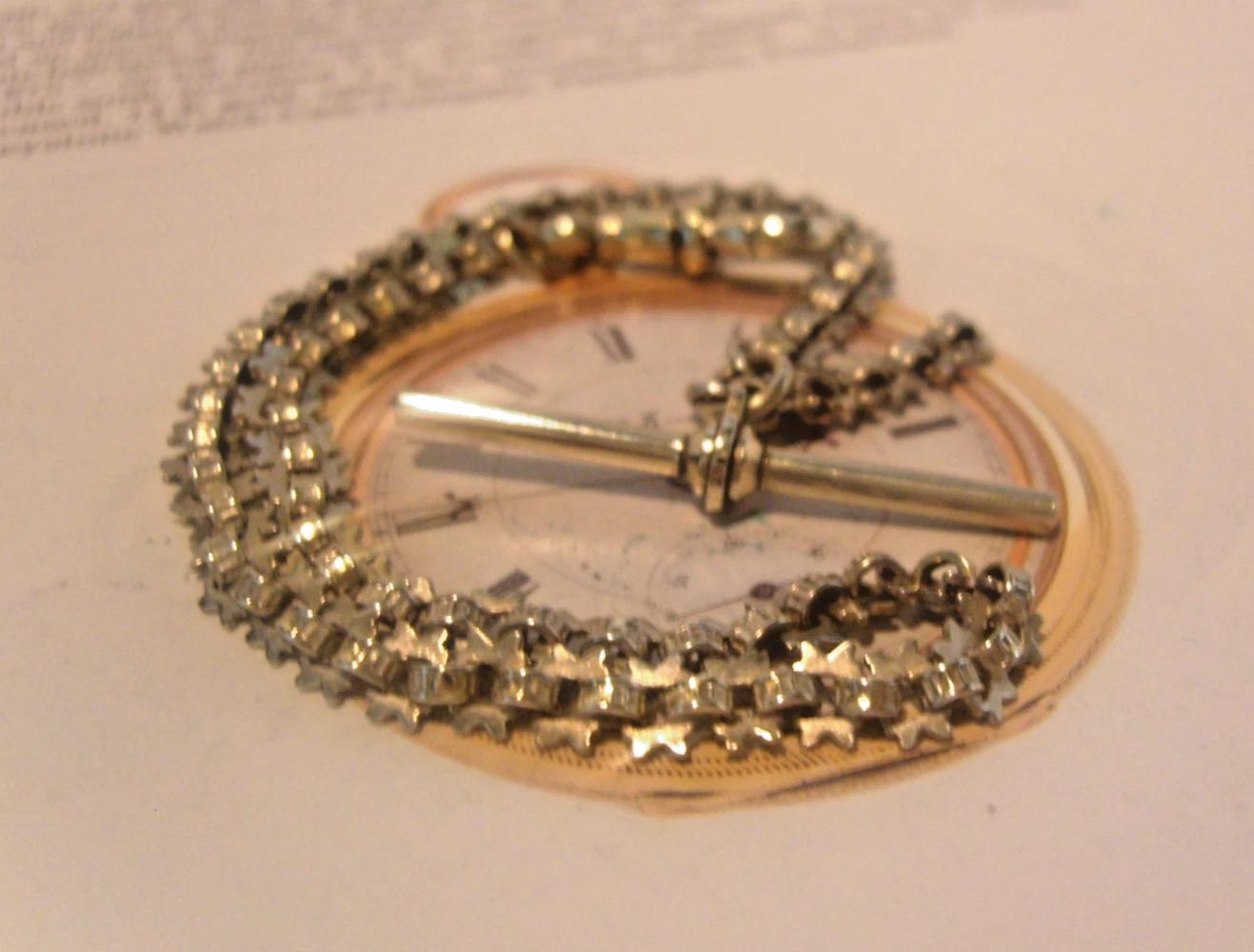 Pocket Watch Chain Antique Silver Nickel 1890s Fancy Albert With T Bar (1 of 10)