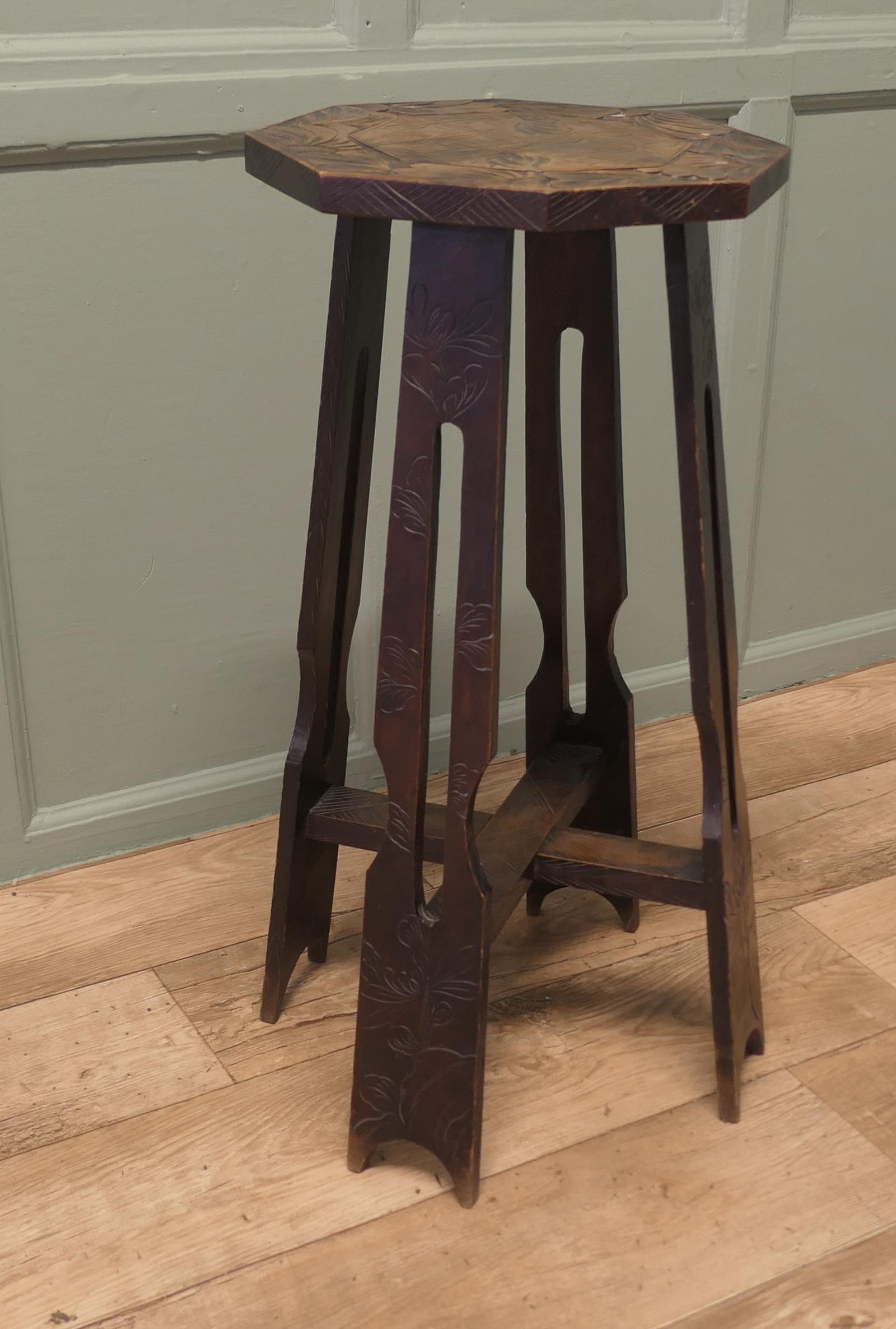 Liberty & Co Arts & Crafts Carved Elm Octagonal Plant Stand (1 of 6) Liberty & Co Arts & Crafts Carved Elm Octagonal Plant Stand (1 of 6)