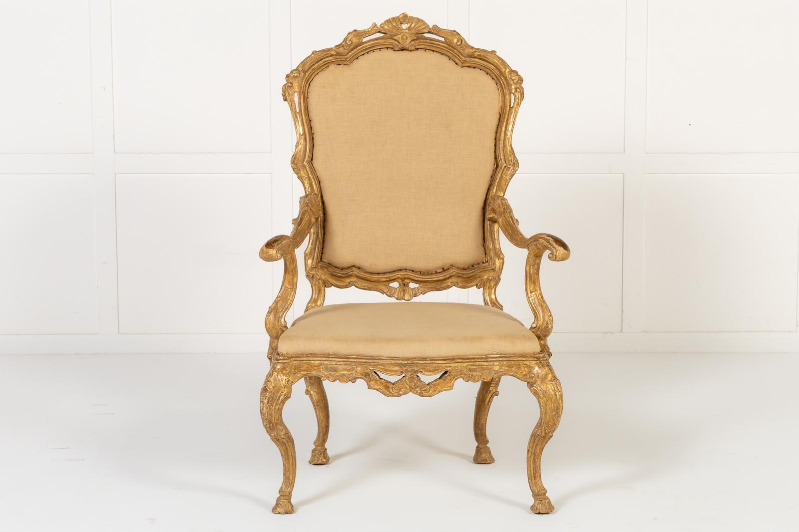 18th Century Italian Carved Giltwood Armchair (1 of 8) 18th Century Italian Carved Giltwood Armchair (1 of 8)