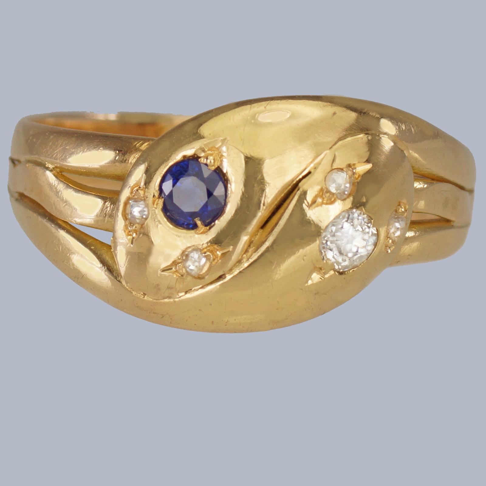 Antique Diamond & Sapphire Double Serpent Ring – 18ct Gold – London 1902 Hallmarked (1 of 14)
