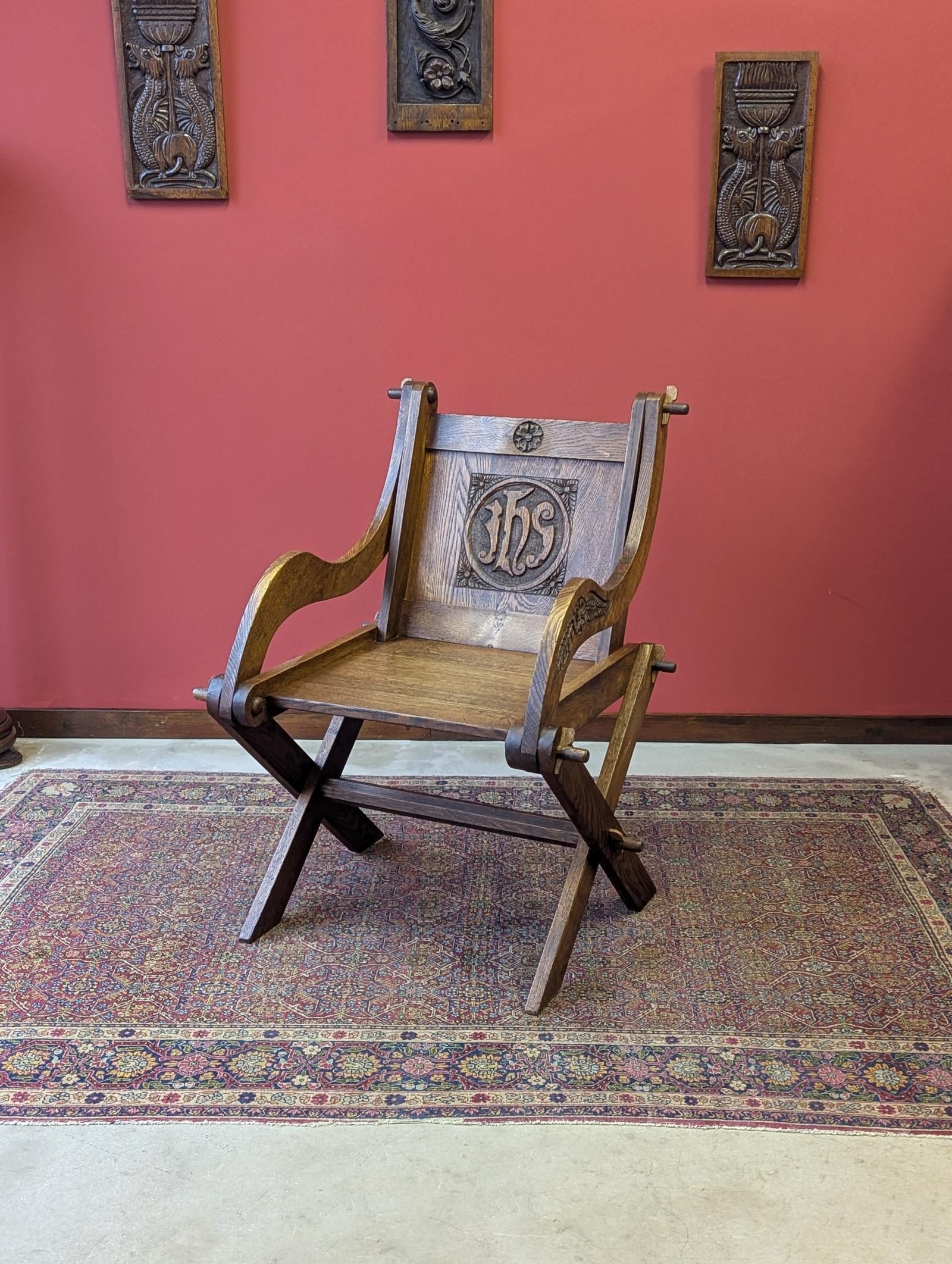 Antique Early 20th Century Oak Ecclesiastical Glastonbury Chair (1 of 10)