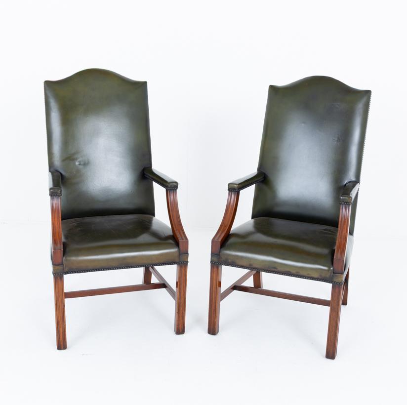 Pair of Georgian Revival Leather Gainsborough Chairs (1 of 5) Pair of Georgian Revival Leather Gainsborough Chairs (1 of 5)