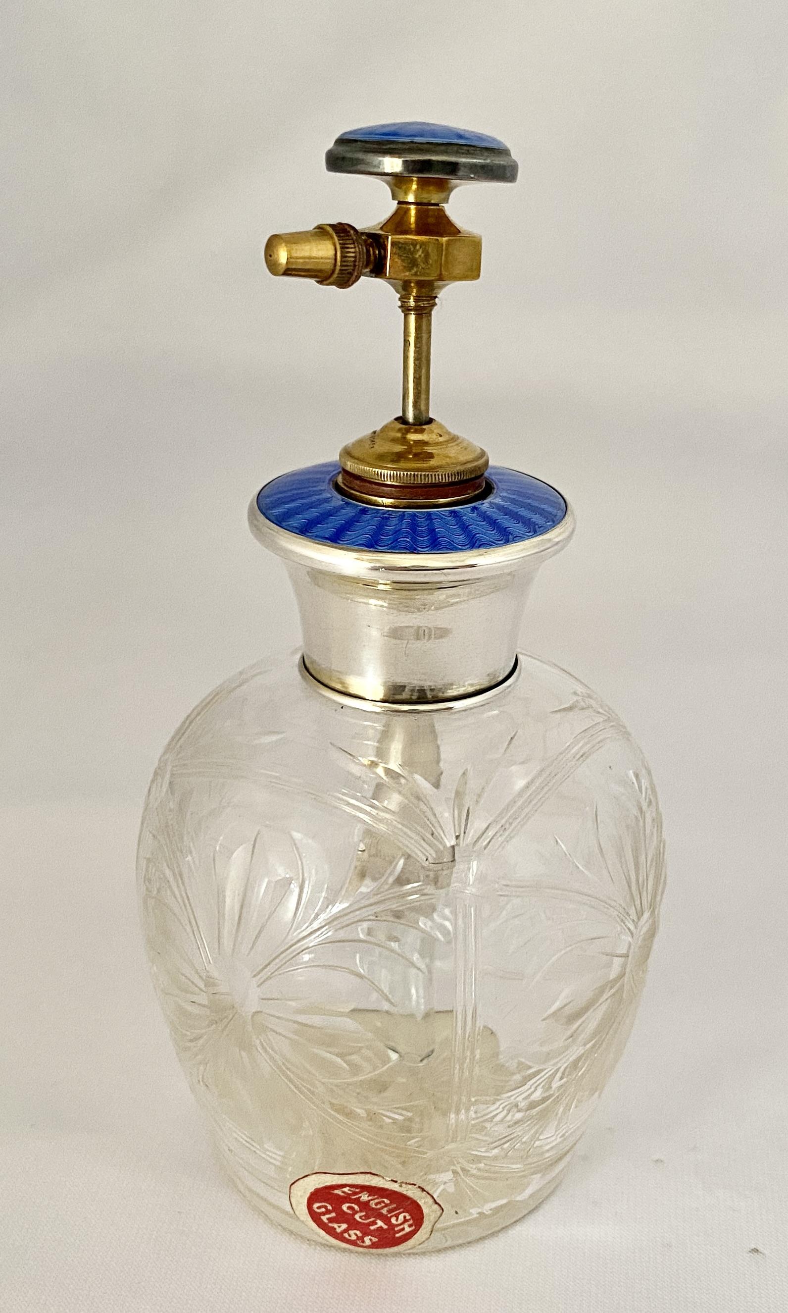 Blue Enamel on Silver Mounted Scent Perfume Spray c.1930 (1 of 8)