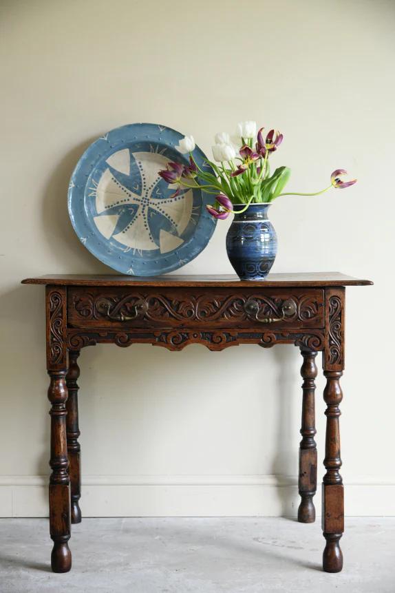 Antique Carved Oak Side Table (1 of 12)
