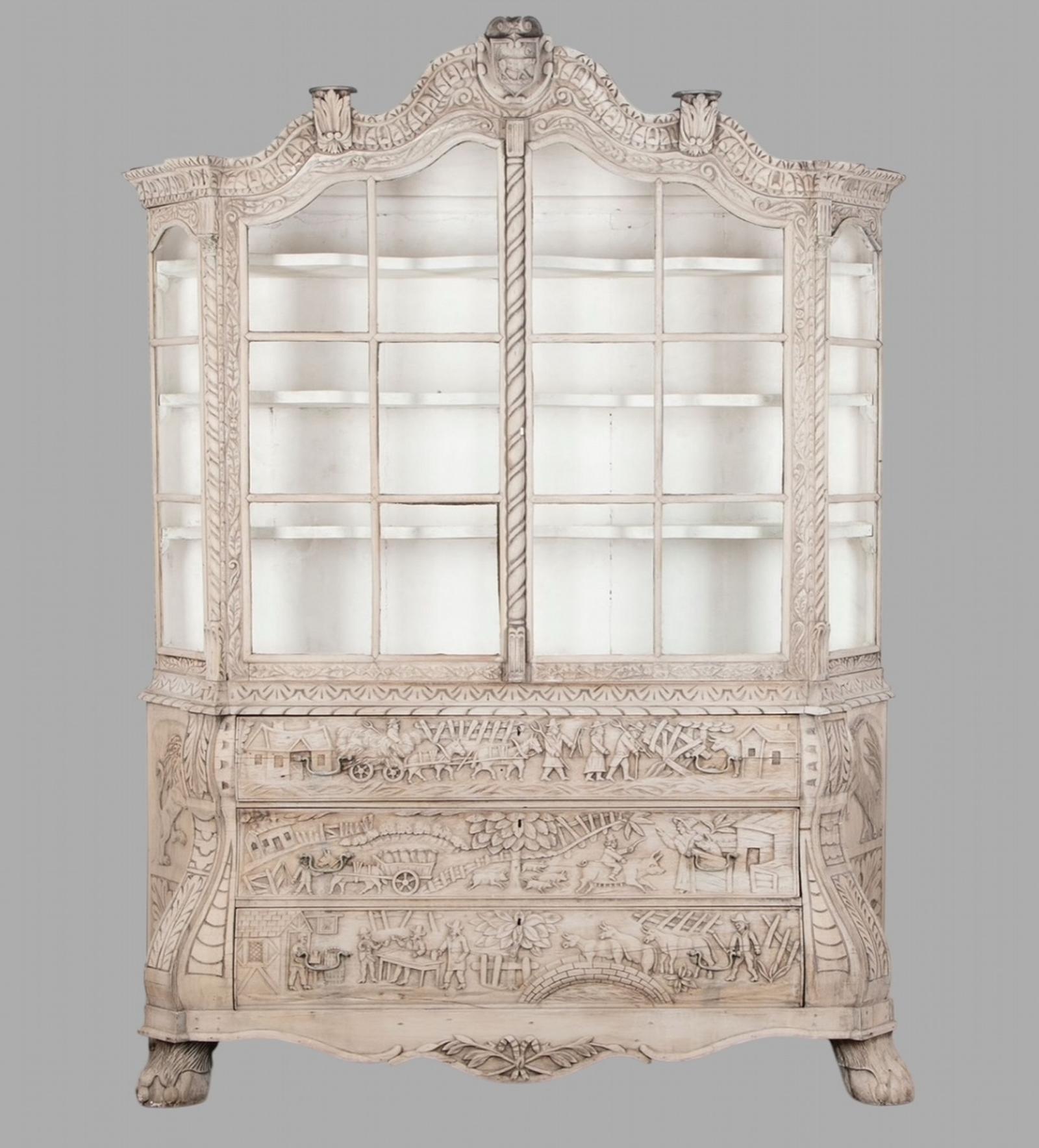 A Lovely 19thc Bleach Washed Dutch Oak Display Cabinet on Chest (1 of 9) A Lovely 19thc Bleach Washed Dutch Oak Display Cabinet on Chest (1 of 9)