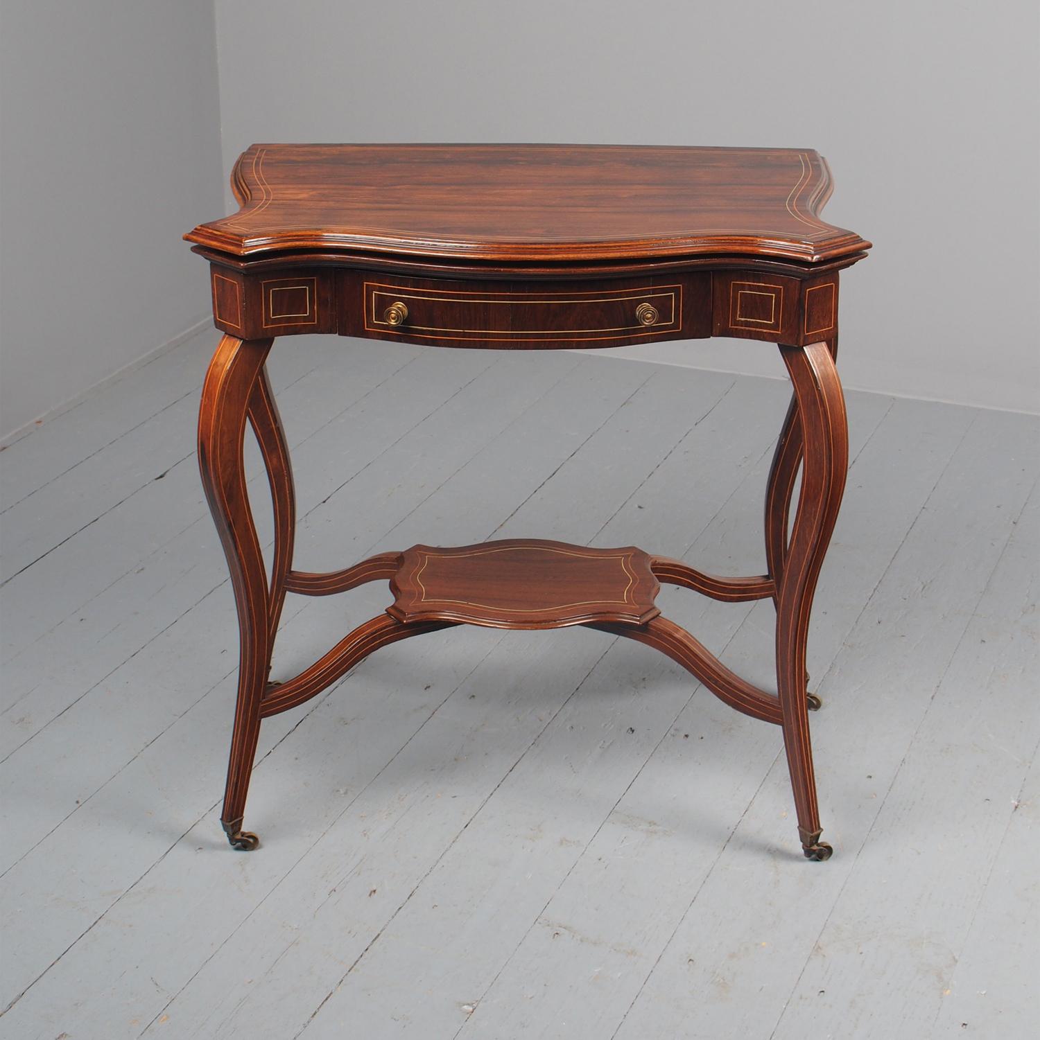 Victorian Inlaid Rosewood Serpentine Card Table (1 of 14)