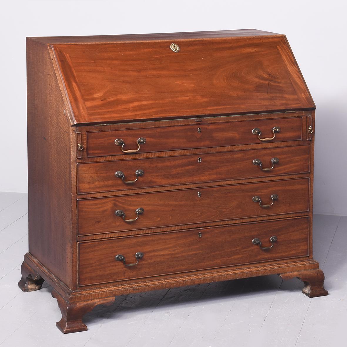 George III Mahogany Bureau in Fiddleback Mahogany (1 of 9)