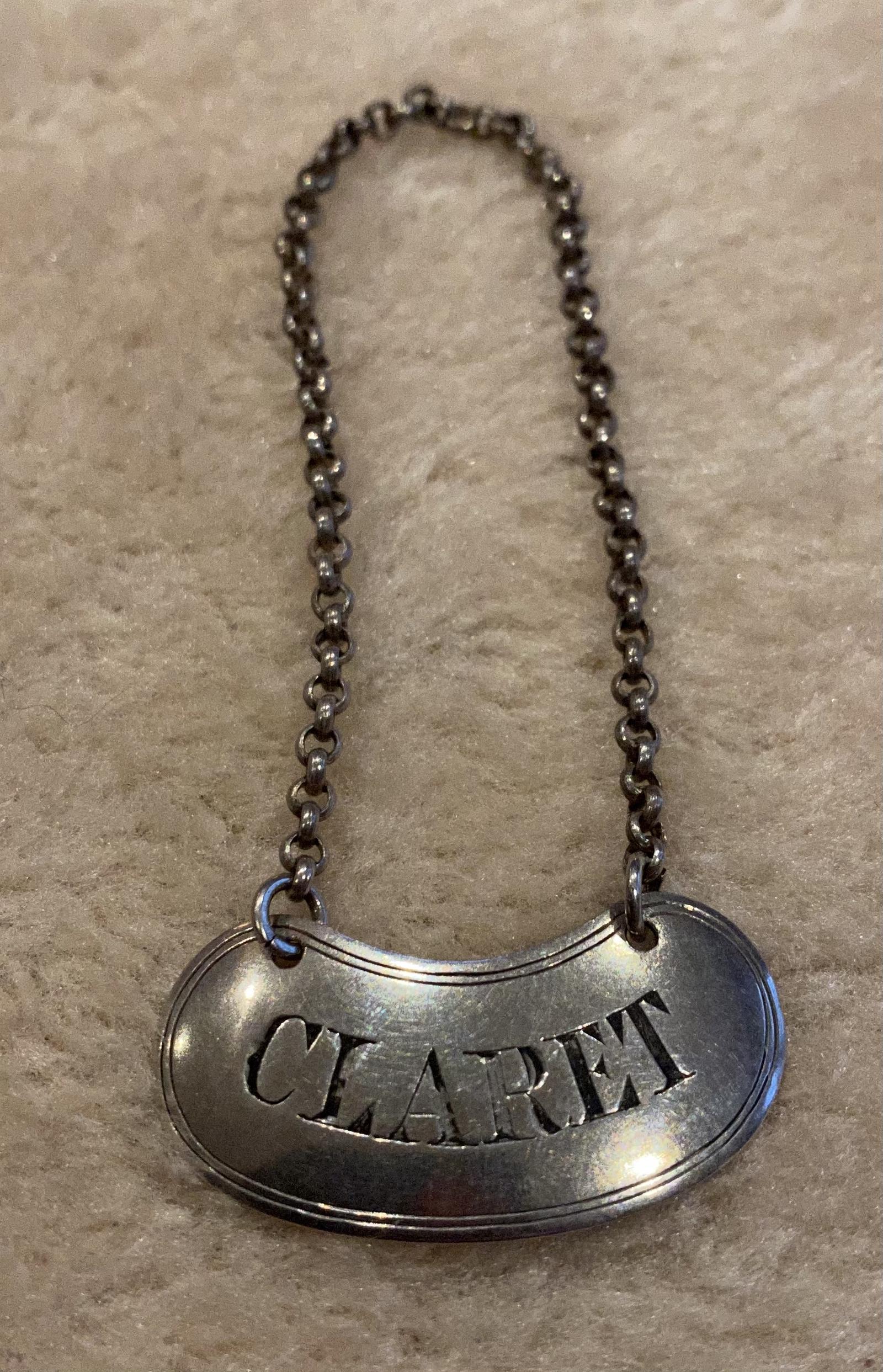 Silver Wine label, CLARET. Birmingham 1880 (1 of 2)