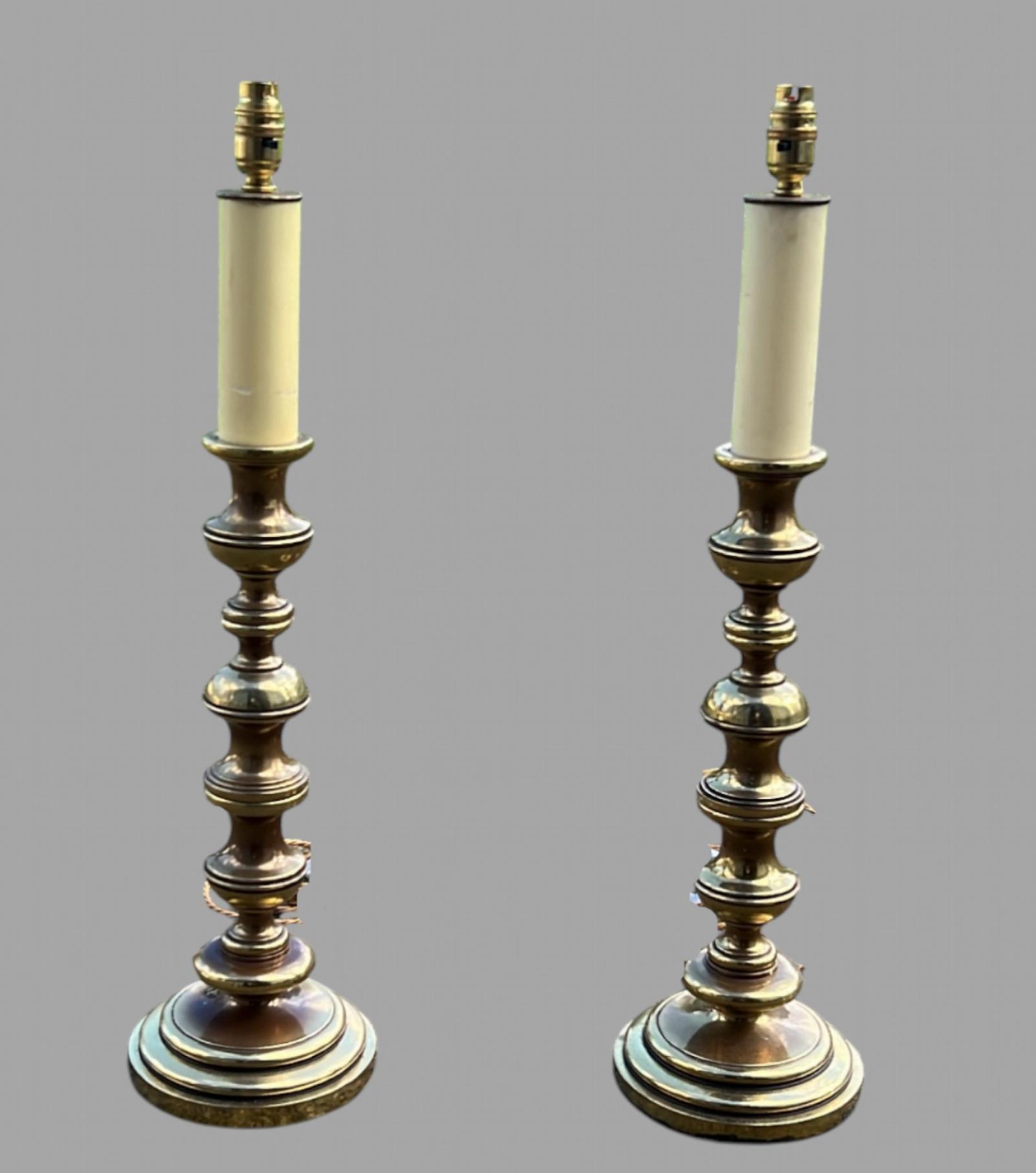 Attractive Pair of Good Sized Brass Candlestick Lamps (1 of 5)