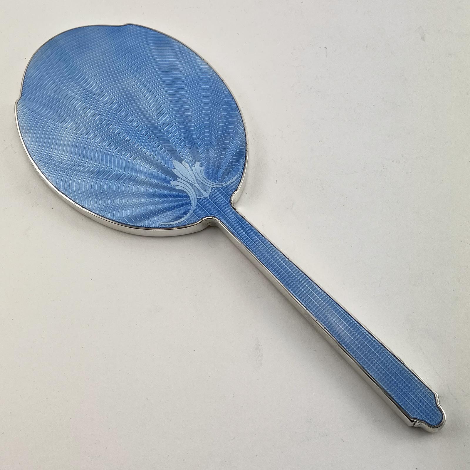 Beautiful Oval Silver & Guilloche Enamel Hand Mirror (1 of 6)