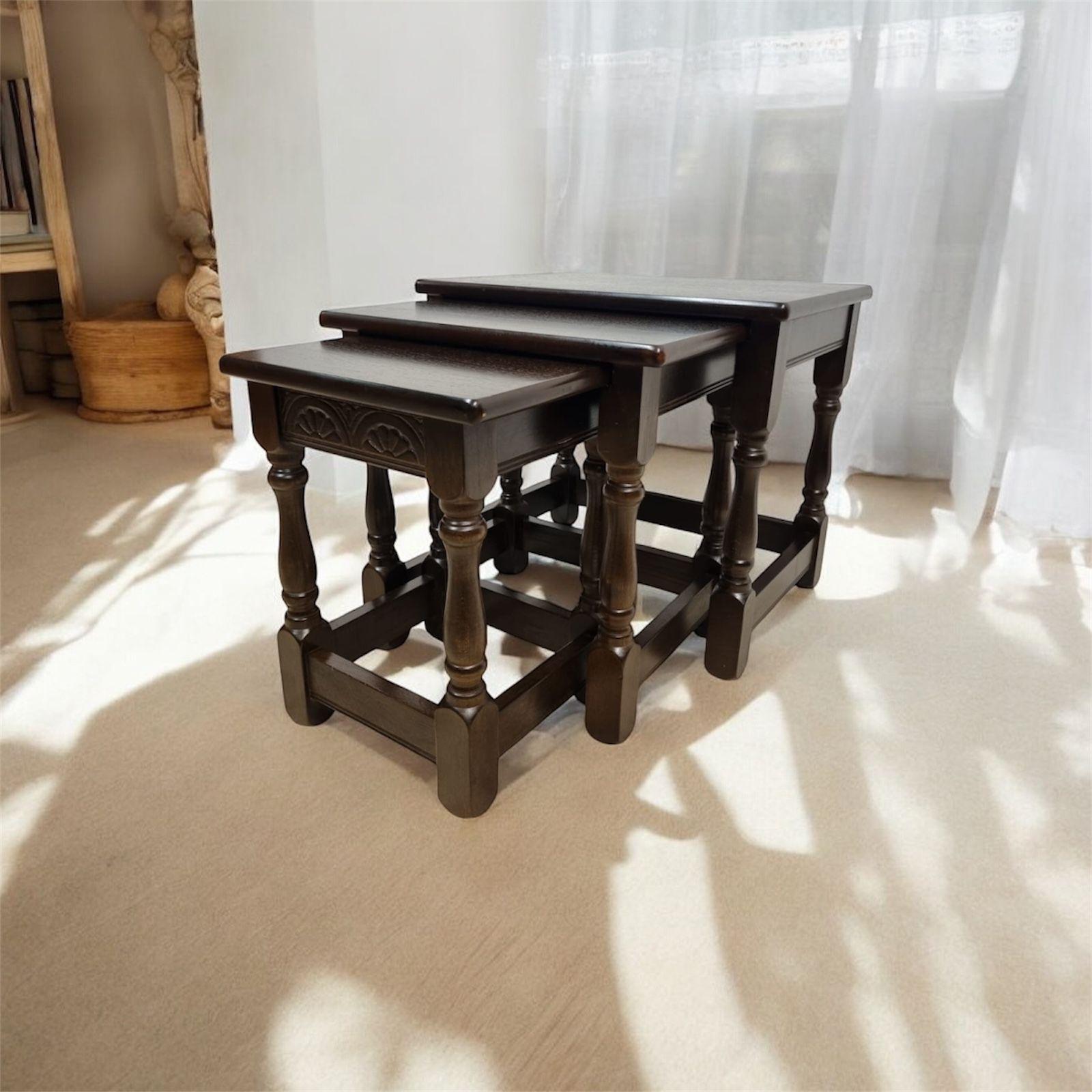 Vintage Set of Three Oak Nesting Tables / 1970s (1 of 9)