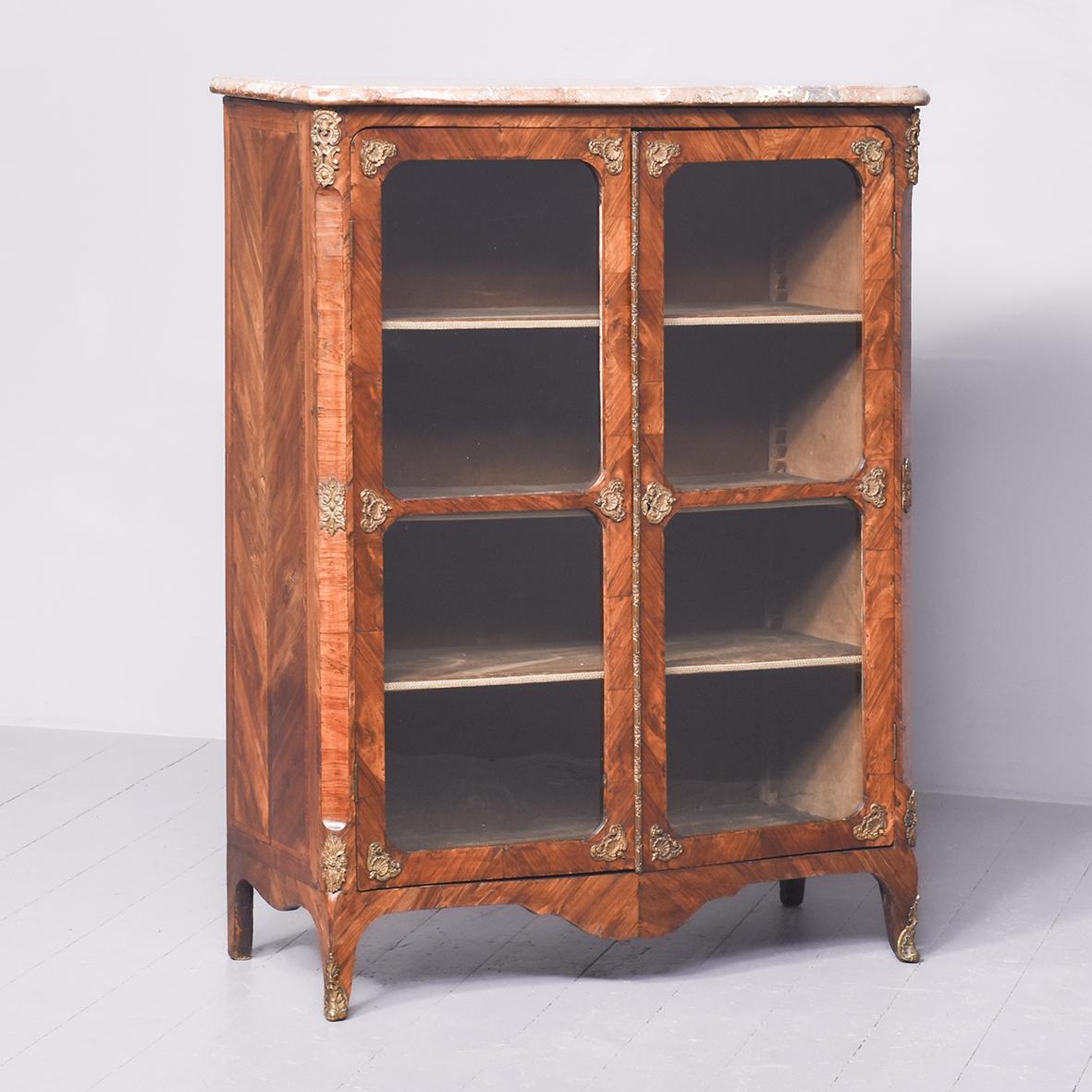 Mid-19th Century French Figured Walnut Marble Topped Bookcase / Cabinet (1 of 11)