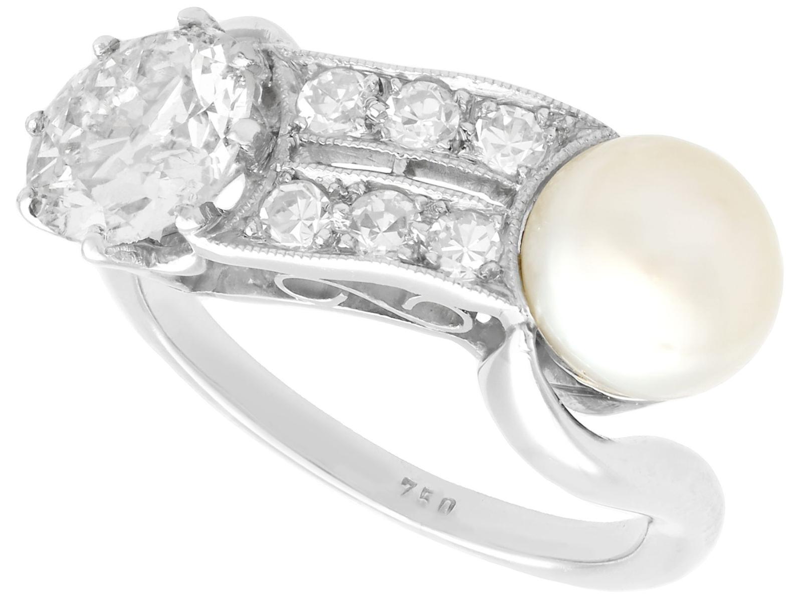 Pearl & 1.34ct Diamond, 18ct White Gold Dress Ring c.1940 (1 of 9)
