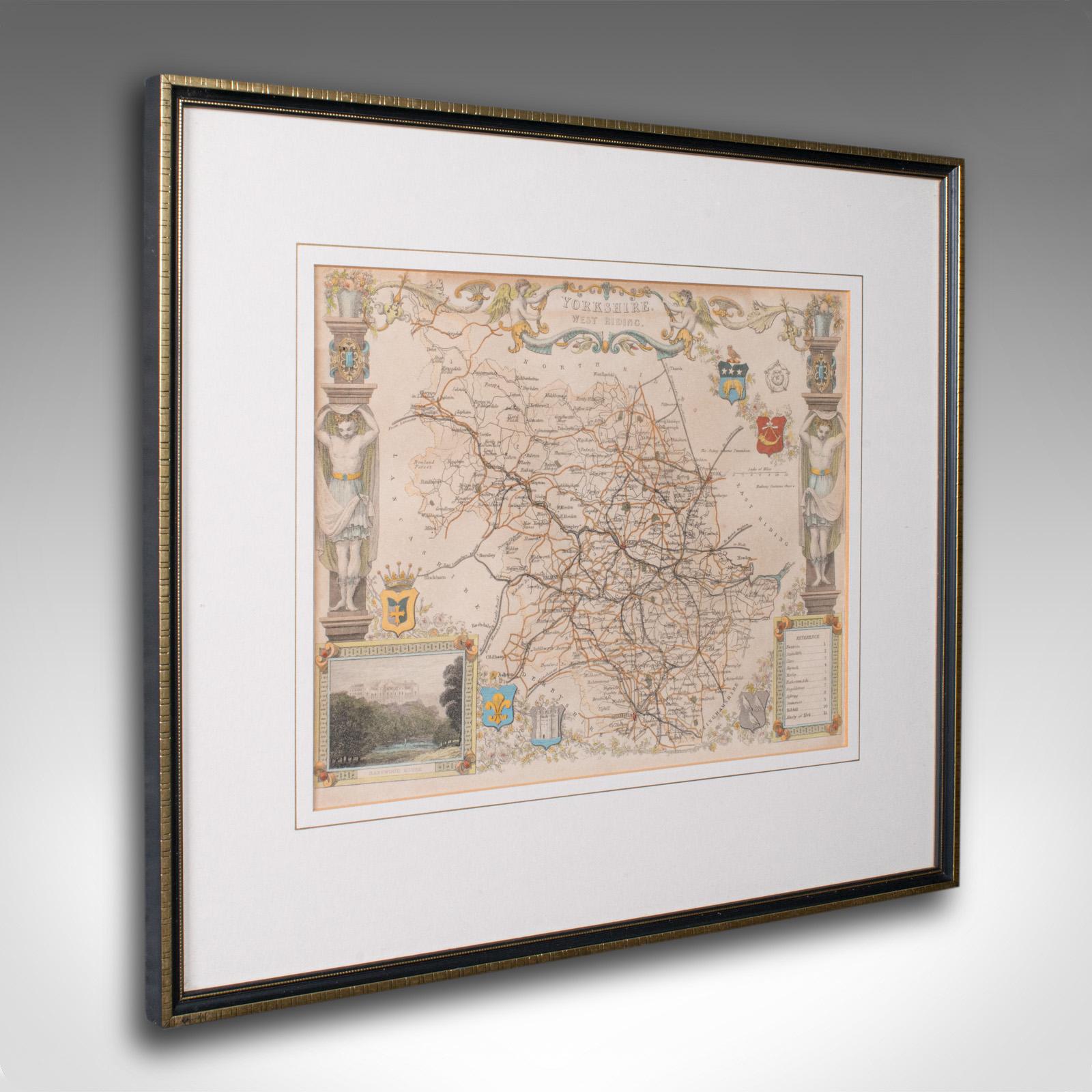 Antique West Yorkshire Map, English, Framed Lithography, Cartography, Victorian (1 of 12)