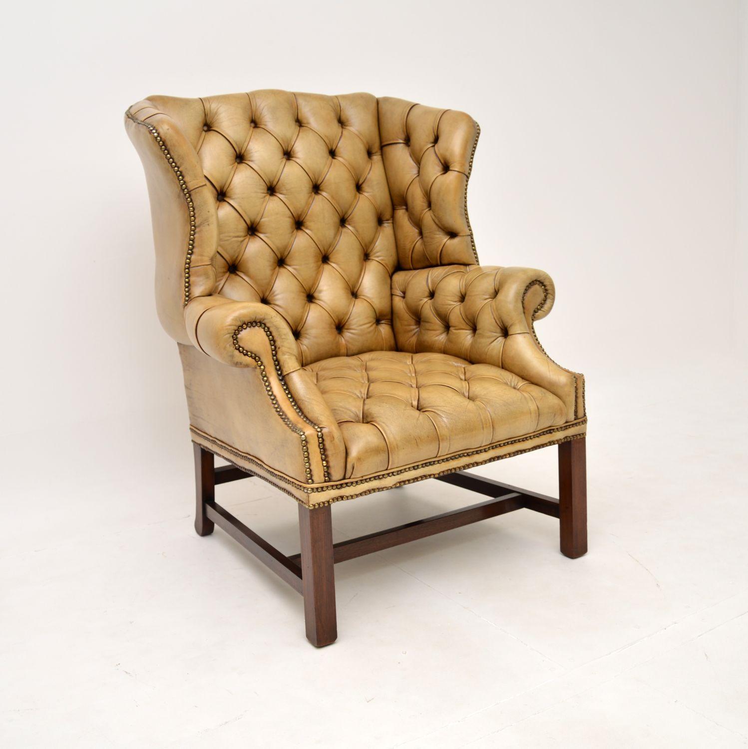 Antique Deep Buttoned Leather Wing Back Armchair (1 of 10) Antique Deep Buttoned Leather Wing Back Armchair (1 of 10)
