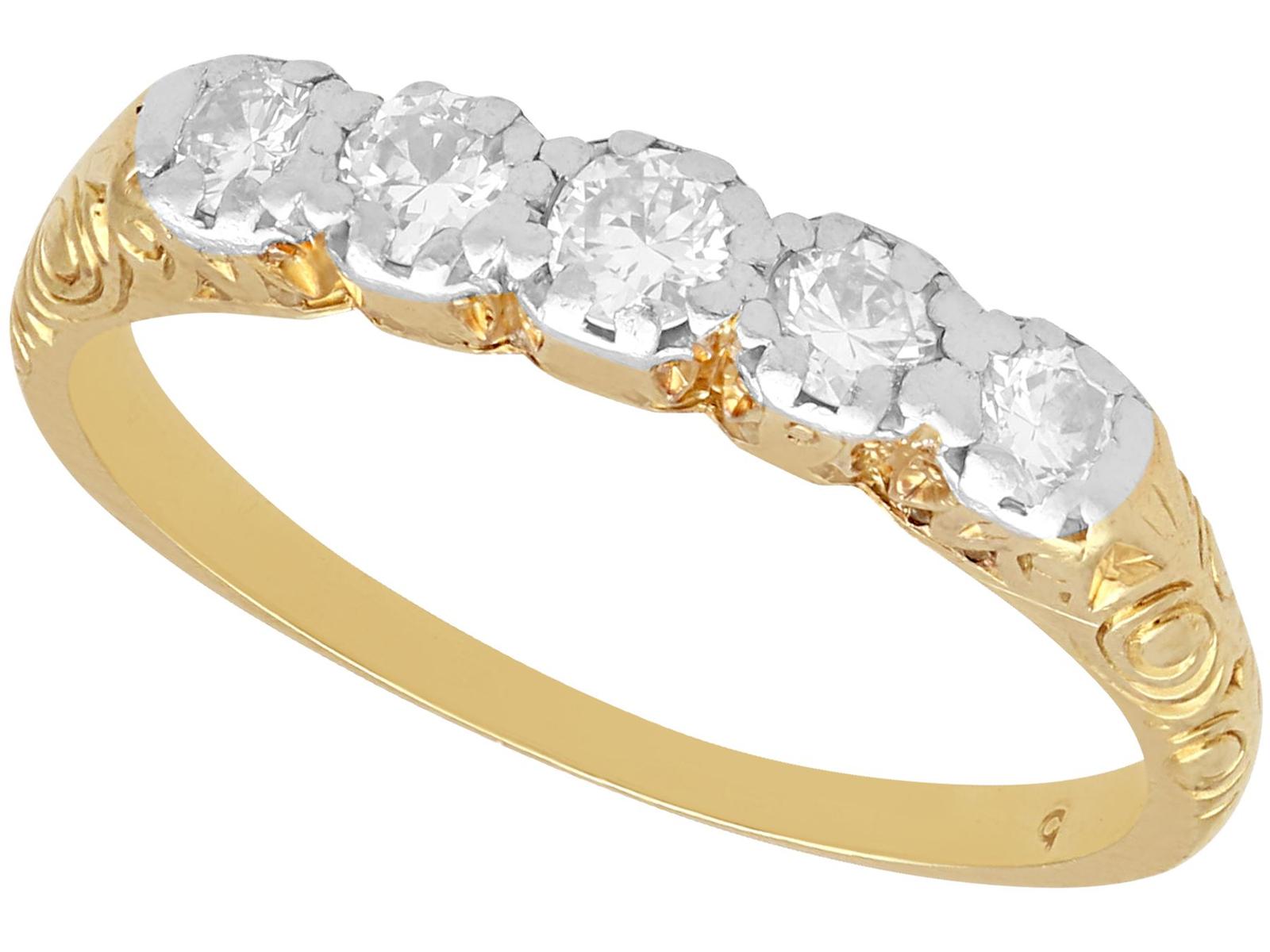 Antique 0.30ct Diamond & 14ct Yellow Gold Five Stone Ring c.1920 (1 of 9)