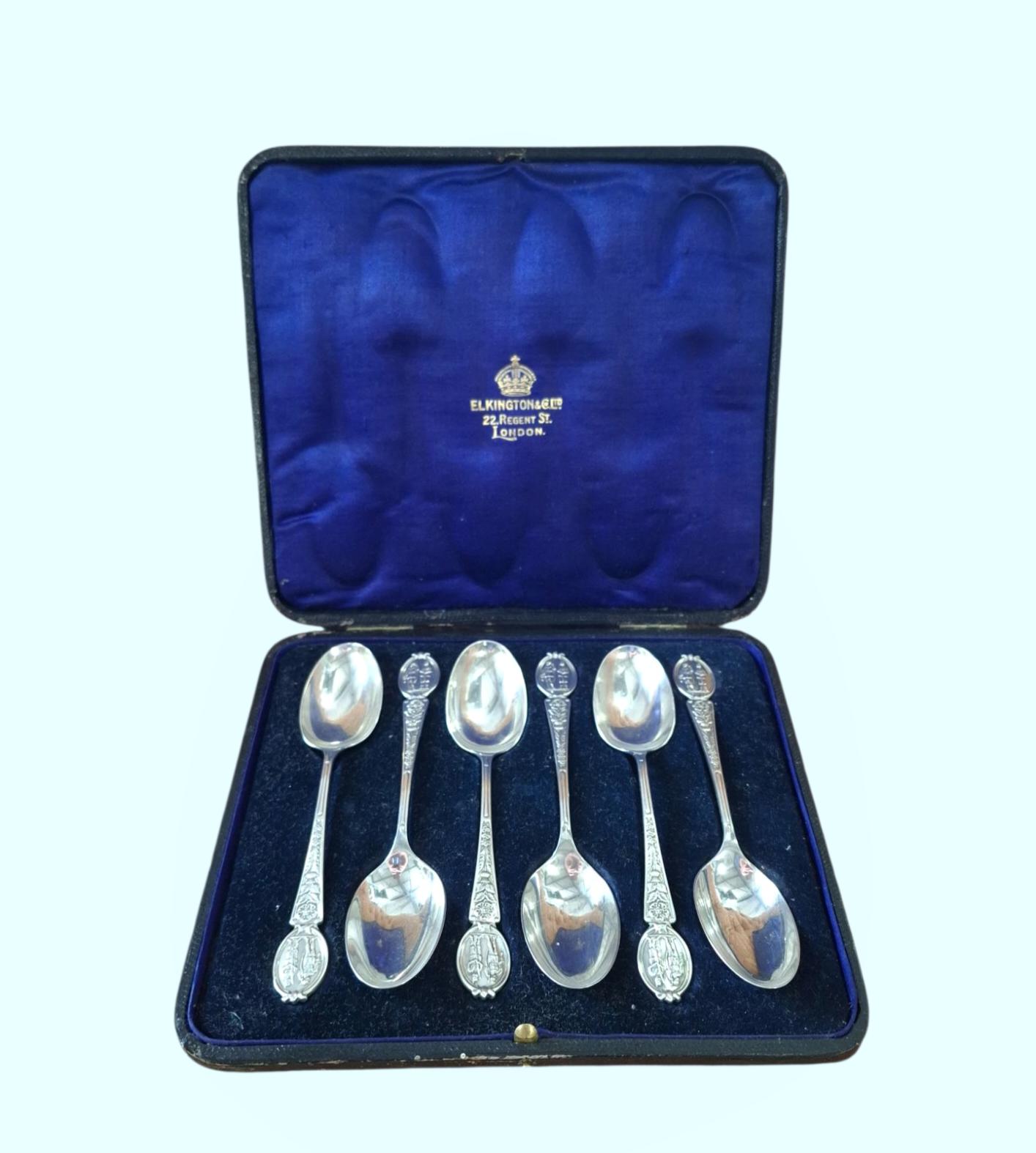 Box of 6 x Silver Hallmarked Tea Spoons with UK National Rifle Association Branding 1908 (1 of 4)