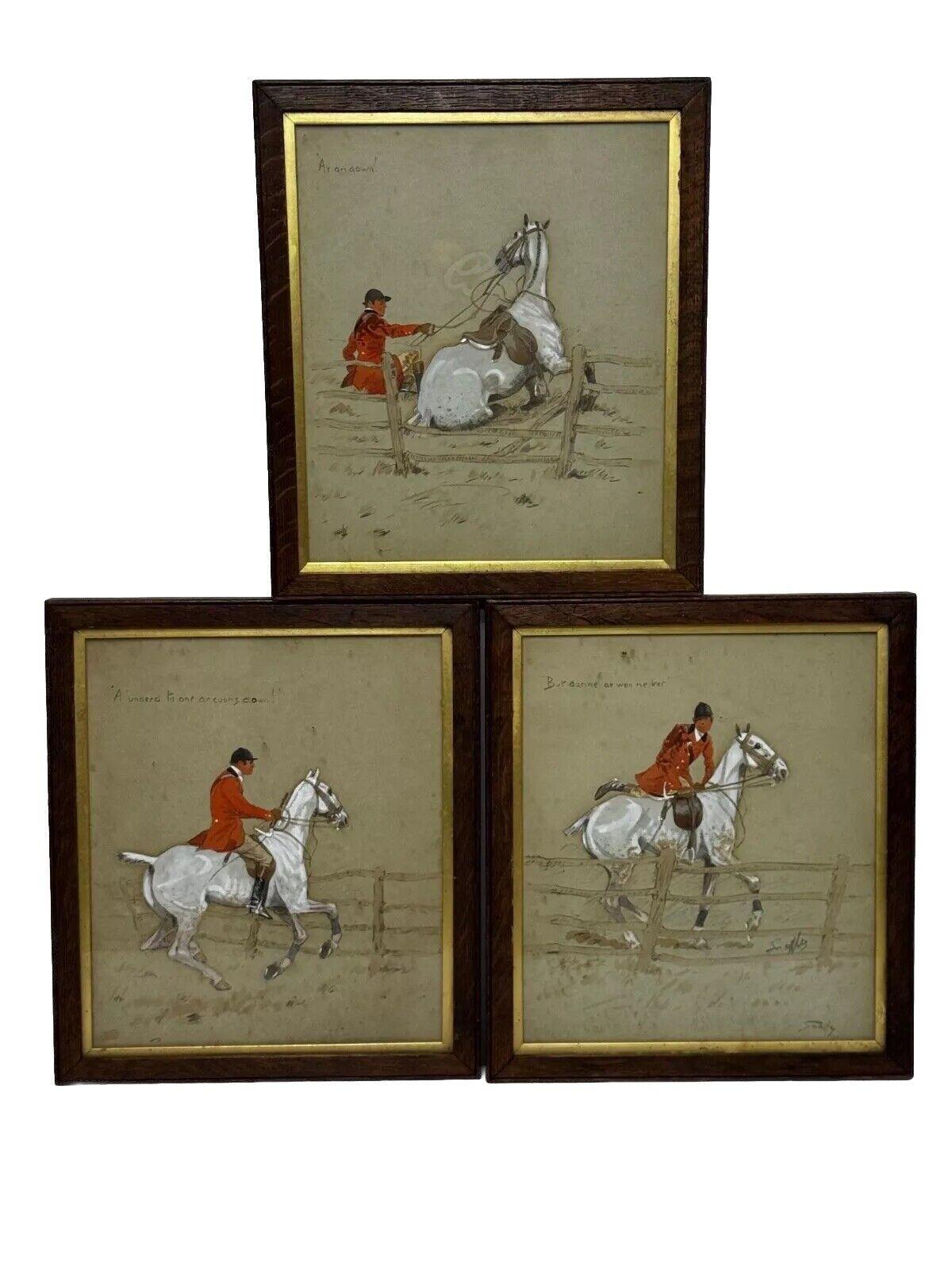 Set 3 Hunting Sequence Paintings Huntsman On Grey  By Charles Johnson Payne Snaffles (1 of 59)