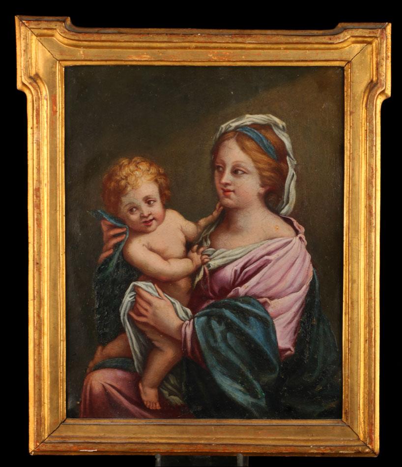 Antique  Italian 17th-century Oil on Copper Painting. Virgin and Child (1 of 3)