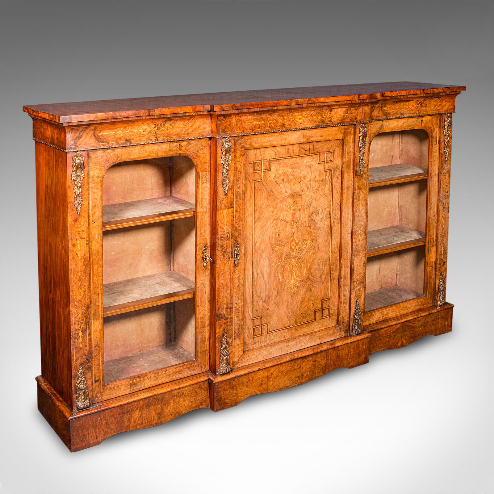 Antique Display Bookcase, English, Walnut, Breakfront Library Cabinet, Regency (1 of 12)