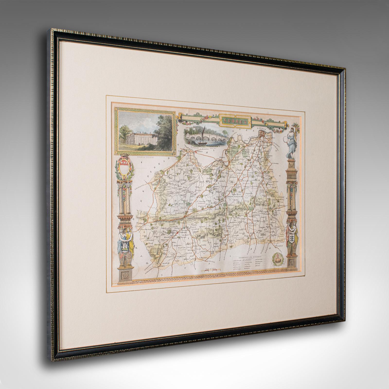 Antique County Map, Surrey, English, Framed Lithograph, Cartography, Victorian (1 of 12) Antique County Map, Surrey, English, Framed Lithograph, Cartography, Victorian (1 of 12)