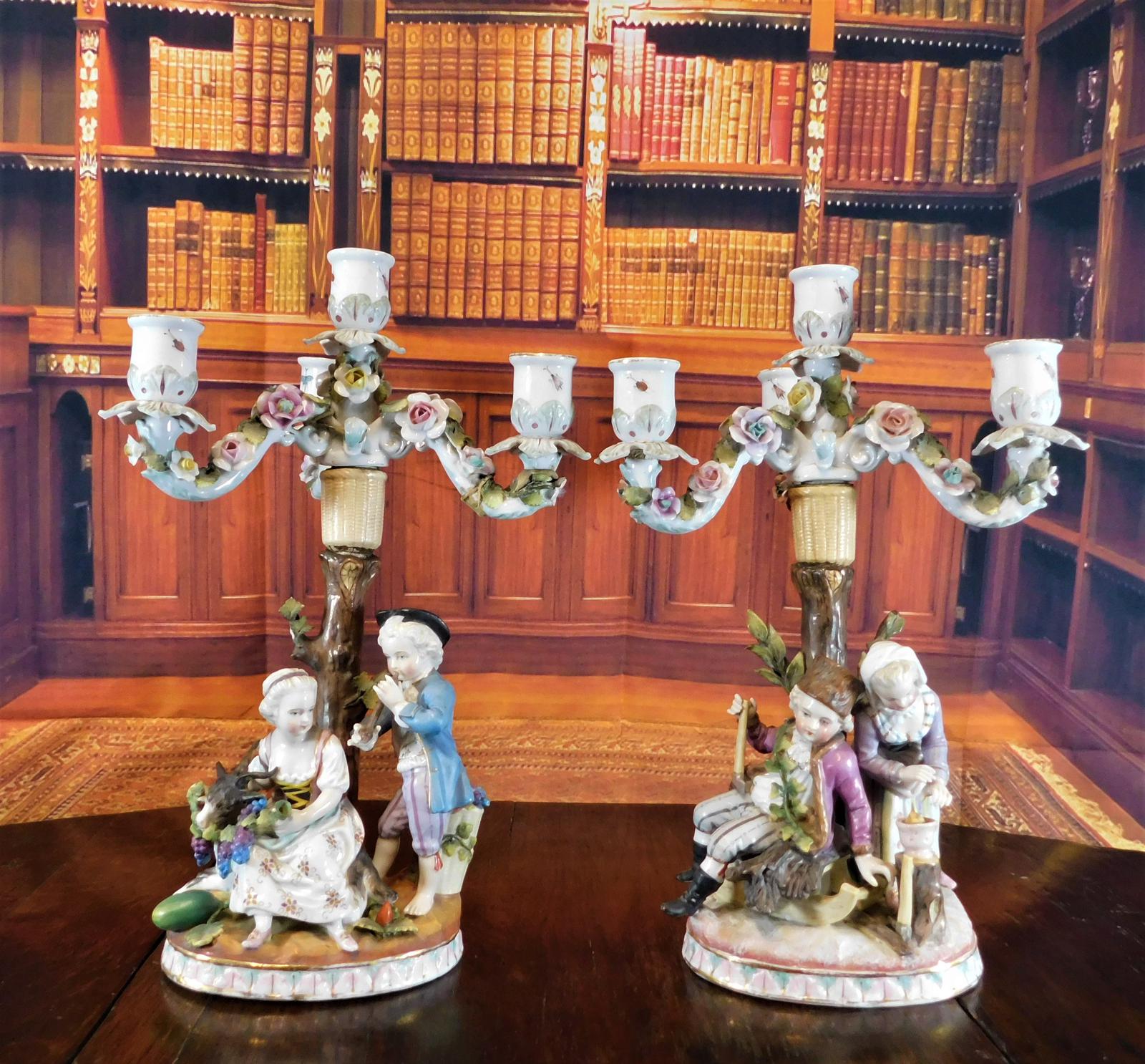 Pair of 19th Century Meissen Style Three Branch Candelabra (1 of 1)