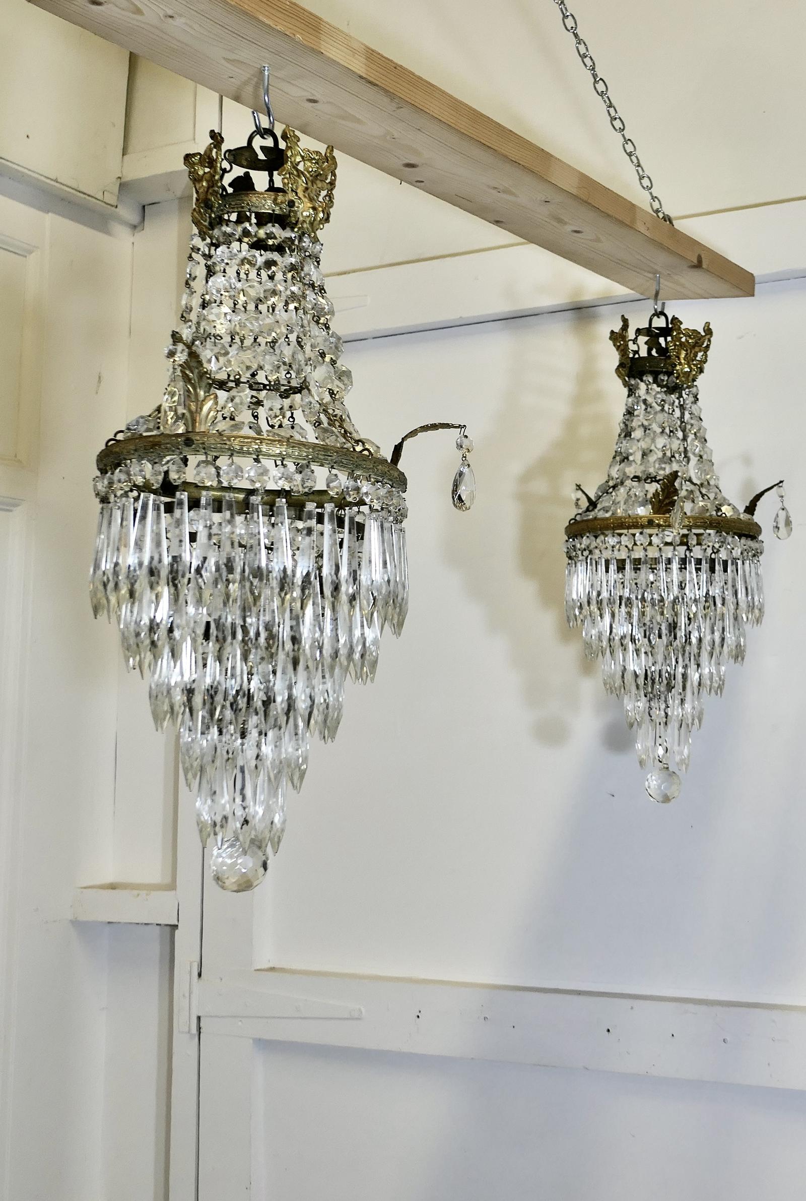 A Pair of French Empire Style Tent and Waterfall Chandeliers (1 of 9)