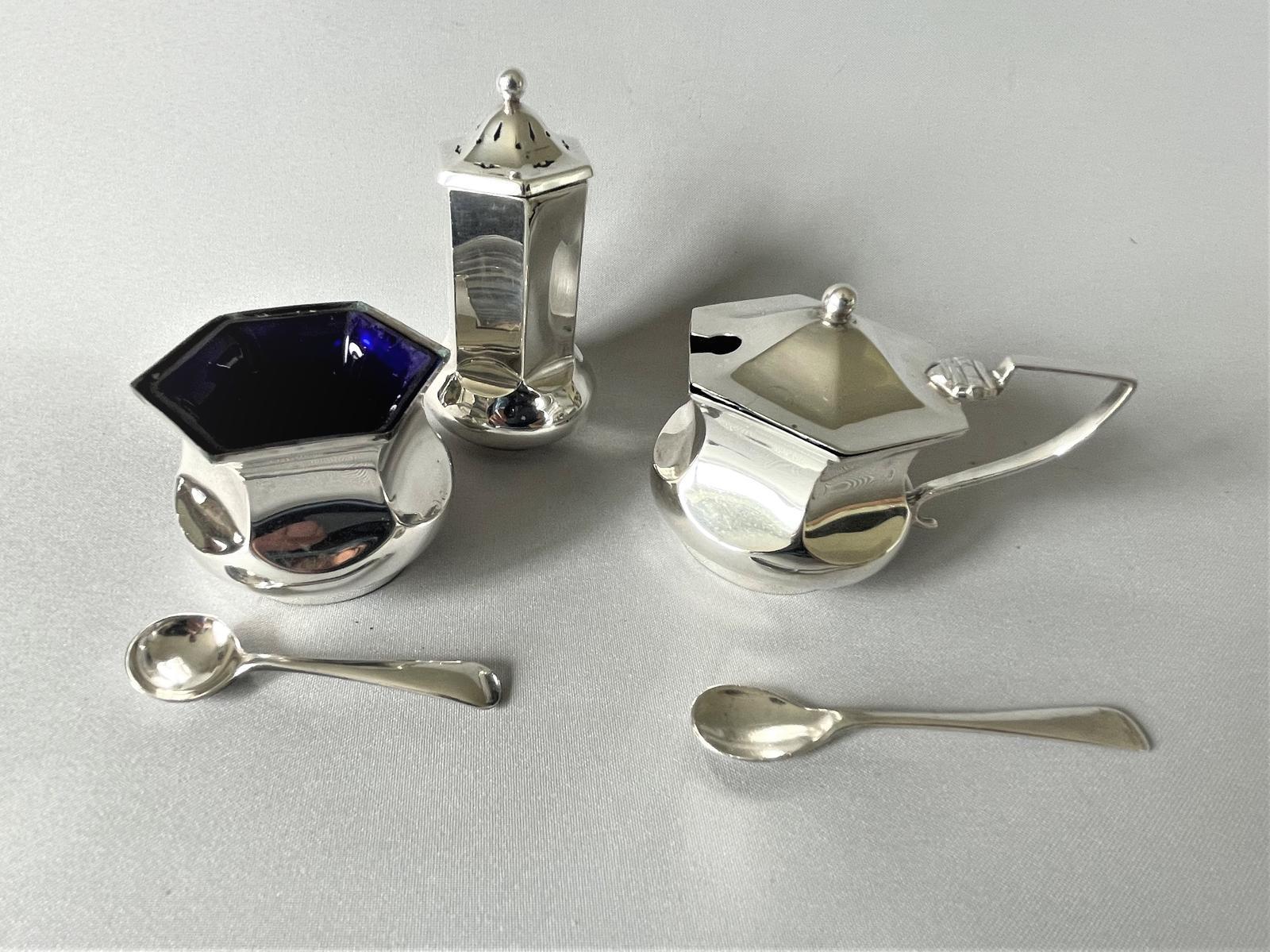 Art Deco Three Piece Silver Cruet & Spoons (1 of 6)