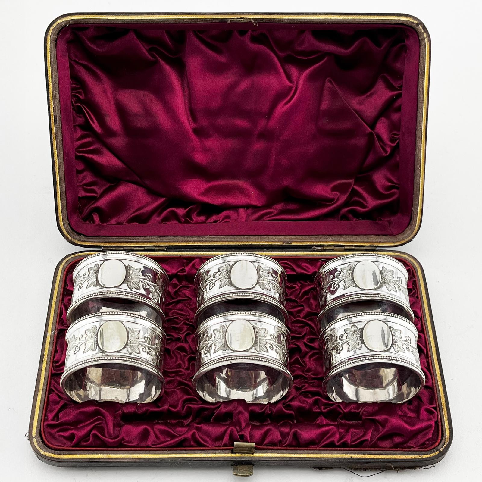 Pretty Boxed Set of Six Victorian Silver Plated Napkin Rings (1 of 5)