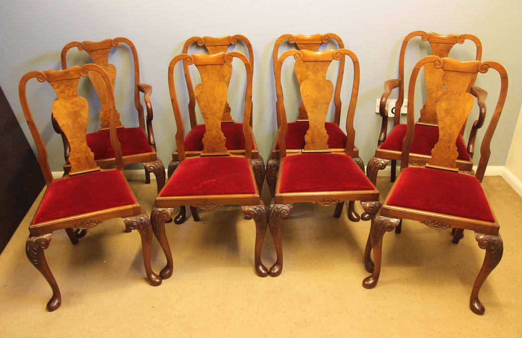 Set of Eight Queen Anne Style Walnut Dining Chairs (1 of 18)