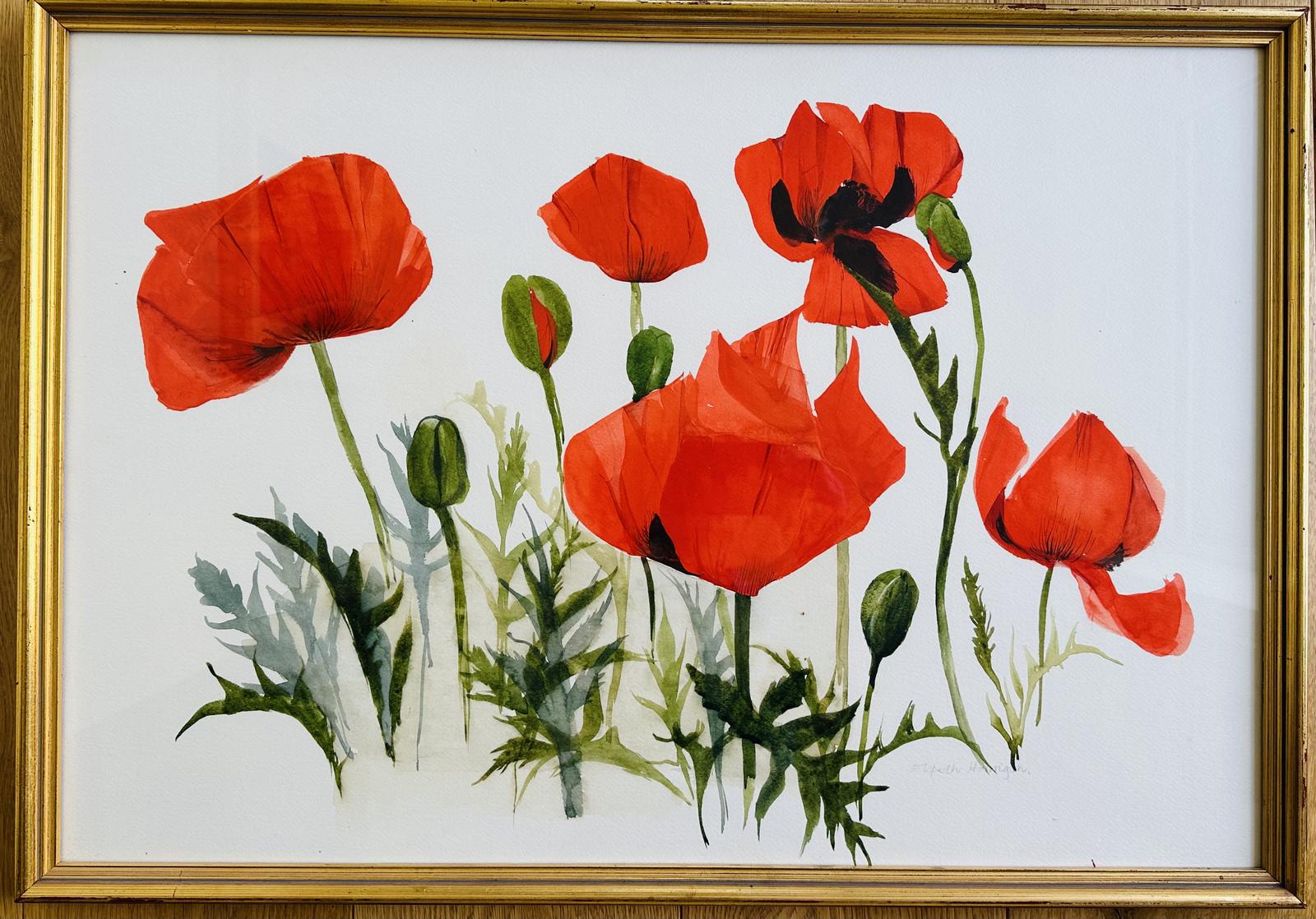 Original Watercolour 'Poppies' by Elspeth Harrigan (1938-1999) Signed & Framed (1 of 3)
