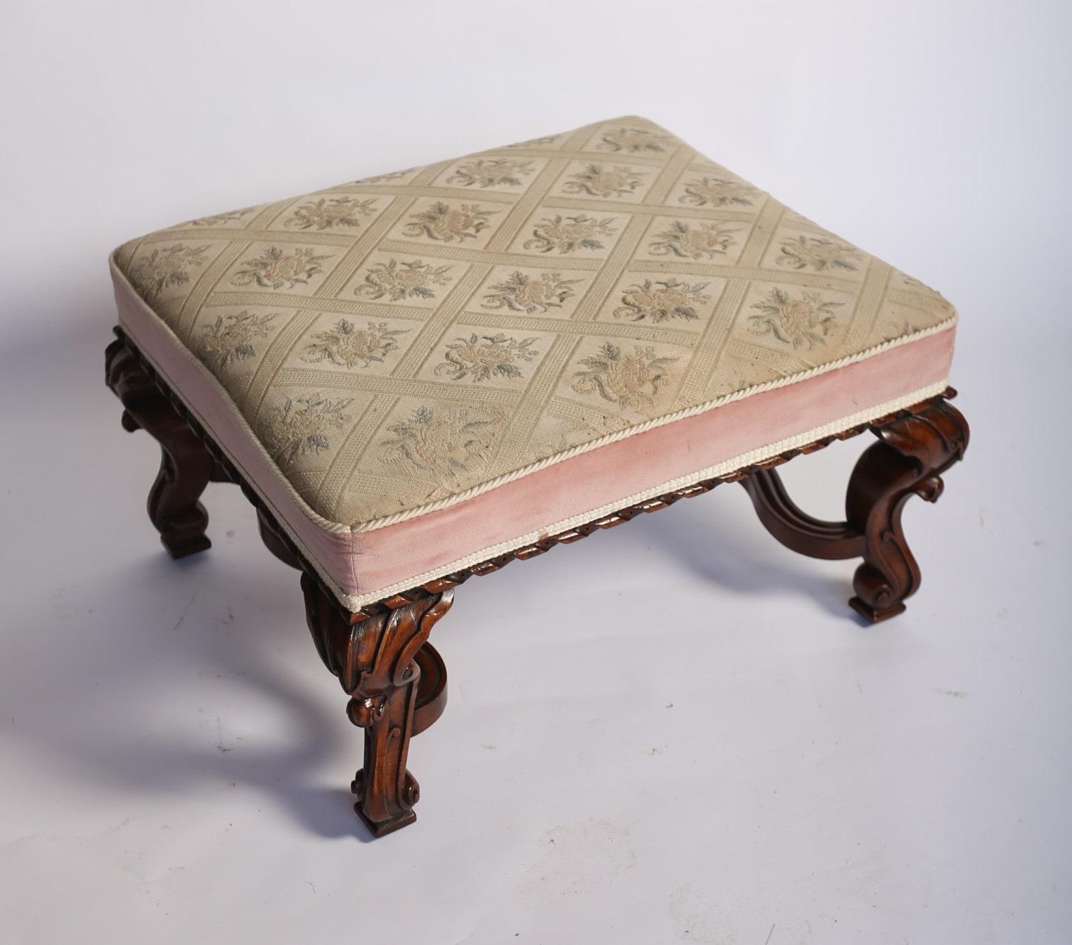 Victorian Large Walnut & Carved Stool (1 of 9)