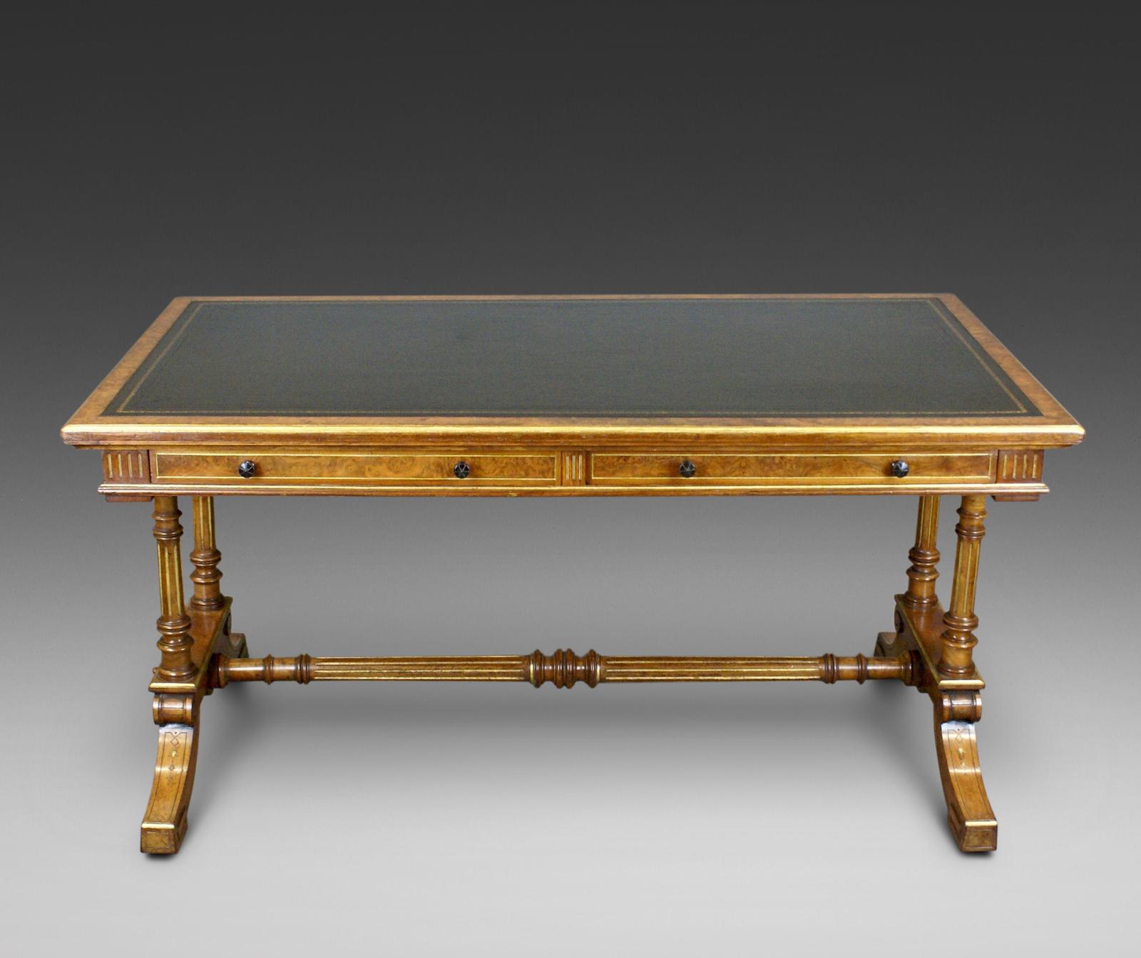 Gillow & Co Burl Walnut Library Writing Table (1 of 6)