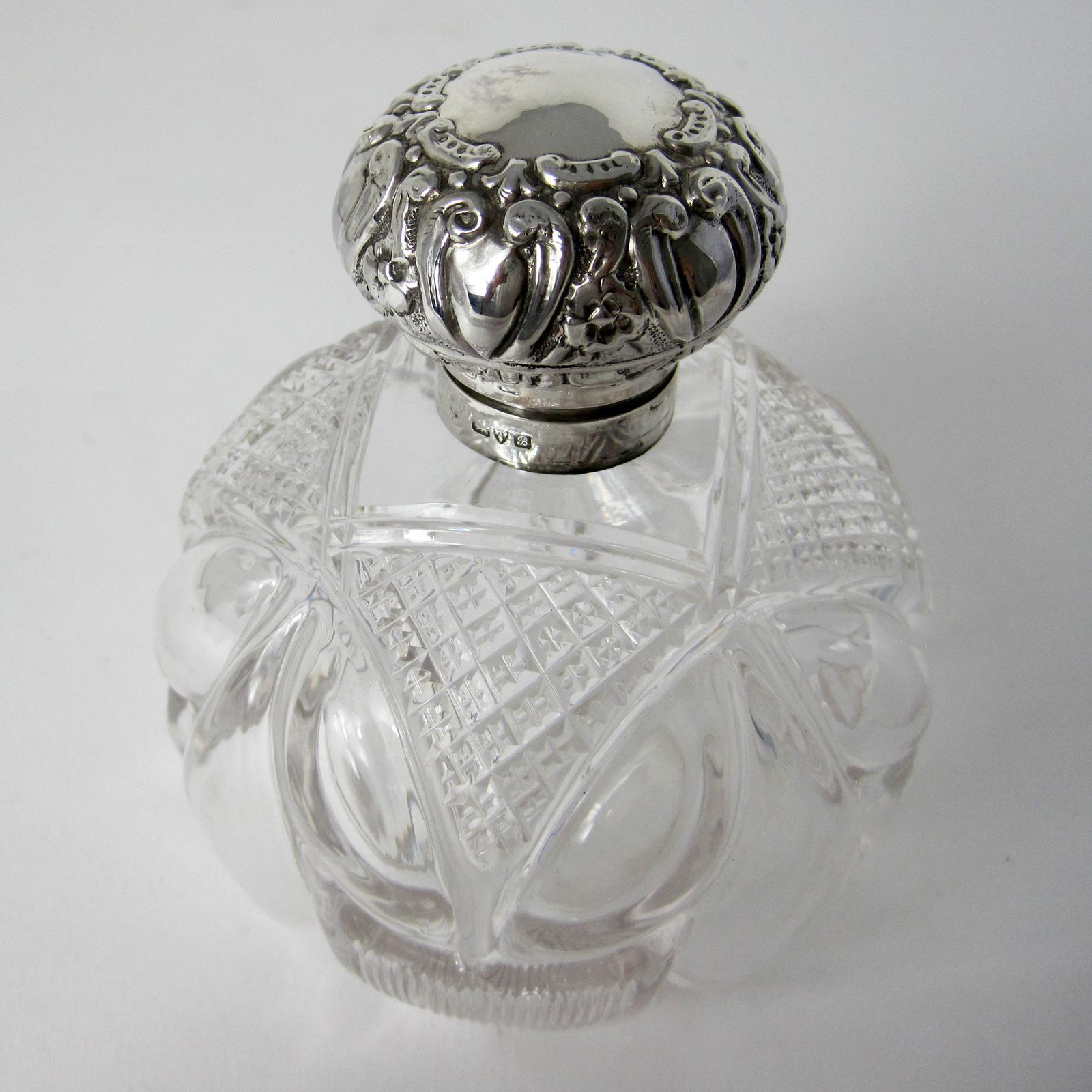 Large Edwardian Chester Silver and Cut Glass Perfume Bottle (1 of 6)