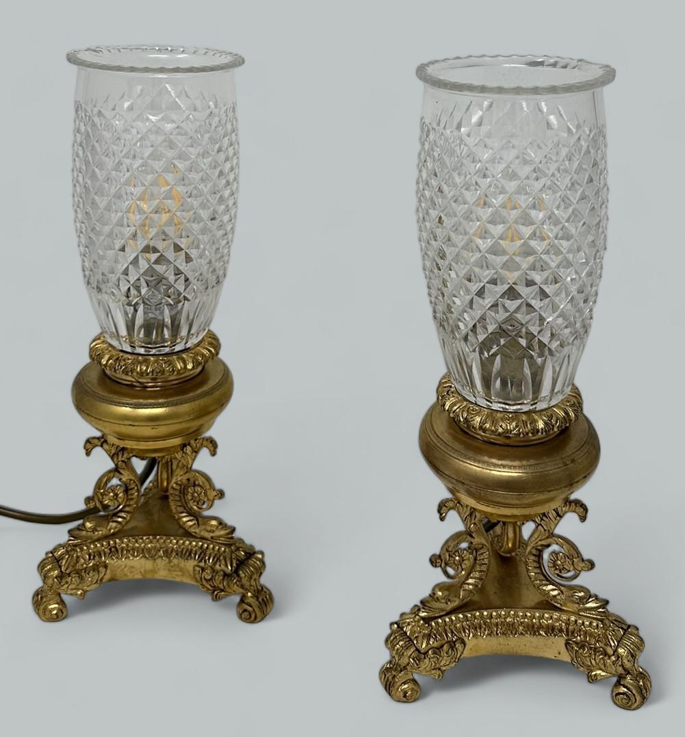 Antique Pair of French Doré Bronze Neoclassical Ormolu Gilt Candlesticks Lamps (1 of 7)