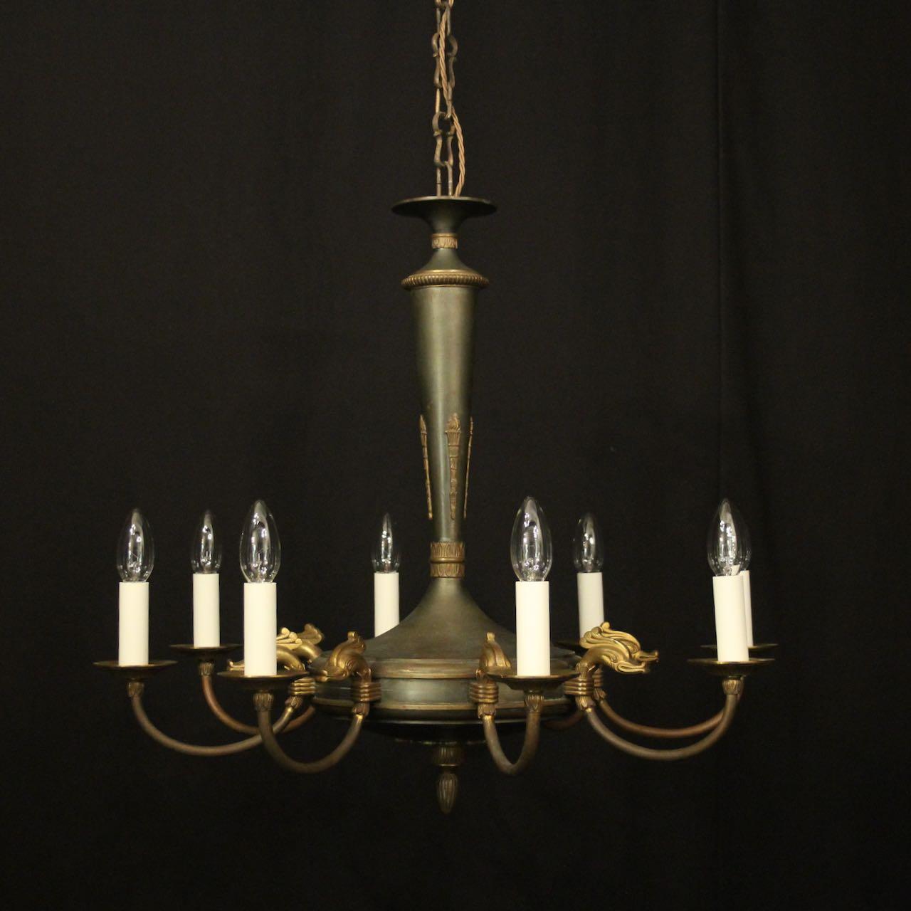 French Empire Gilded Brass 8 Light Chandelier (1 of 10)