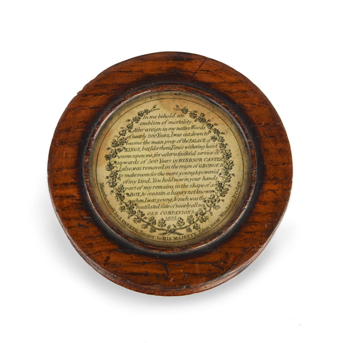 Rare & Historically Interesting George IV Period Snuff Box Made from Oak Timber Removed from Windsor Castle in 1825 by James Parker of Eton (1 of 3)