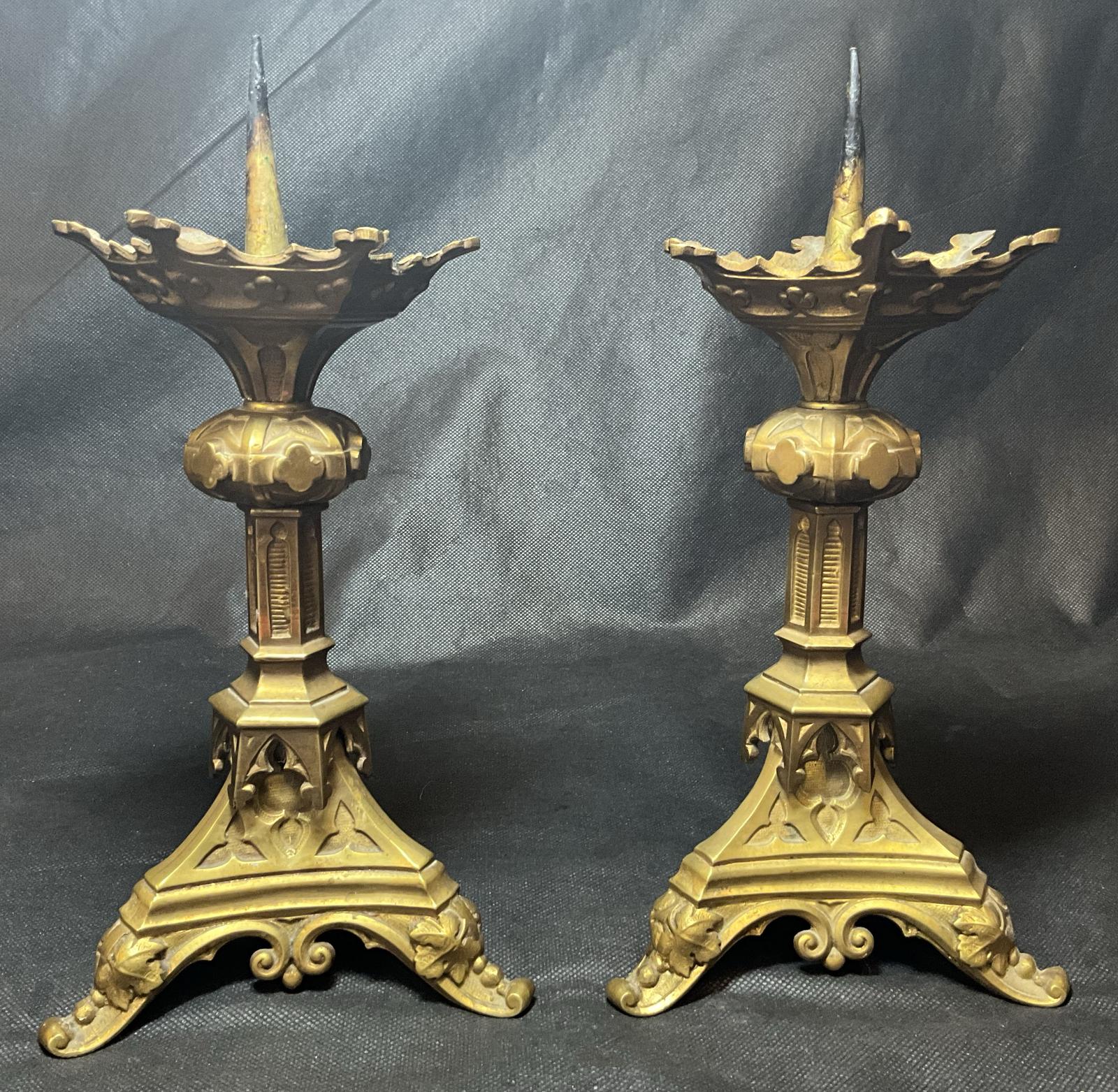 Pair of Brass Gothic Style Candlesticks (1 of 11)