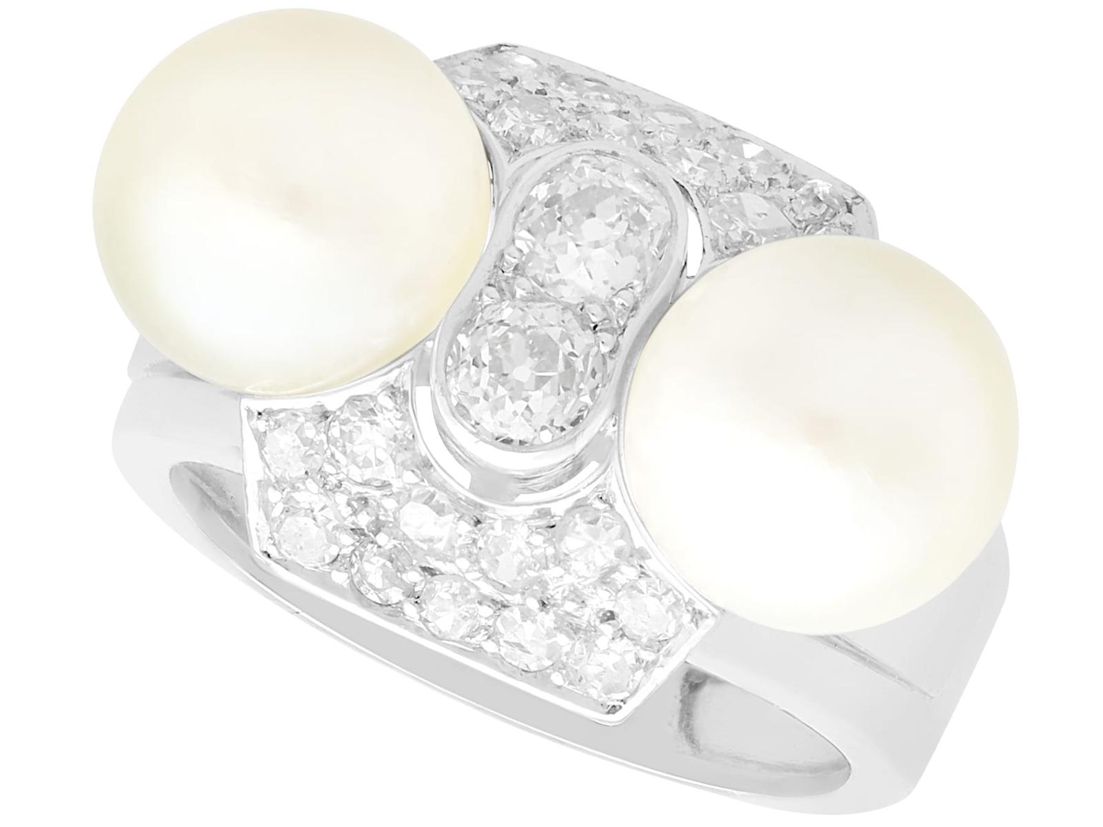Vintage French Cultured Pearl & 0.52ct Diamond 18ct White Gold Dress Ring Art Deco c.1940 (1 of 9)