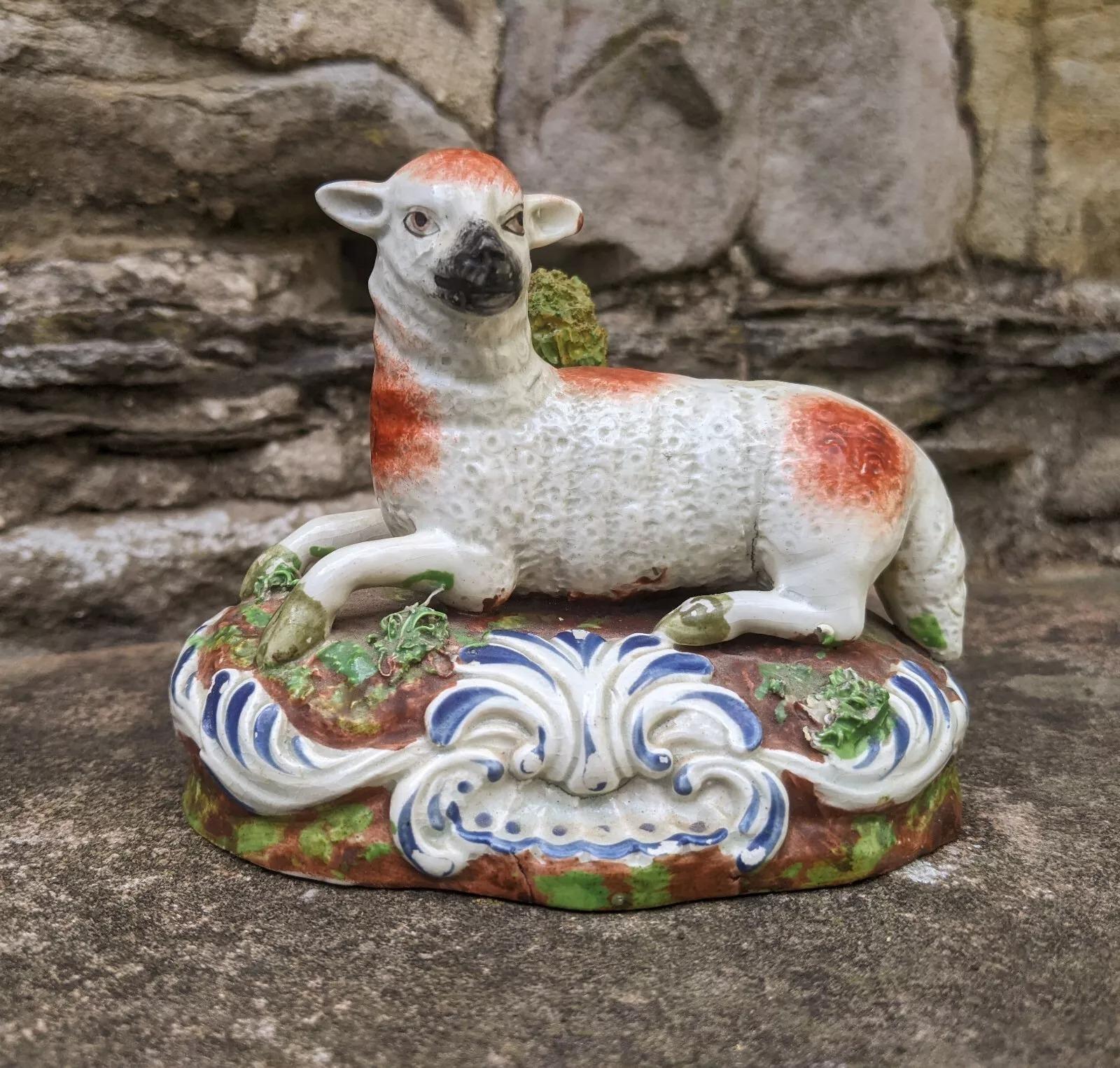 Antique Staffordshire Pottery Pearlware Sheep Figure (1 of 6)