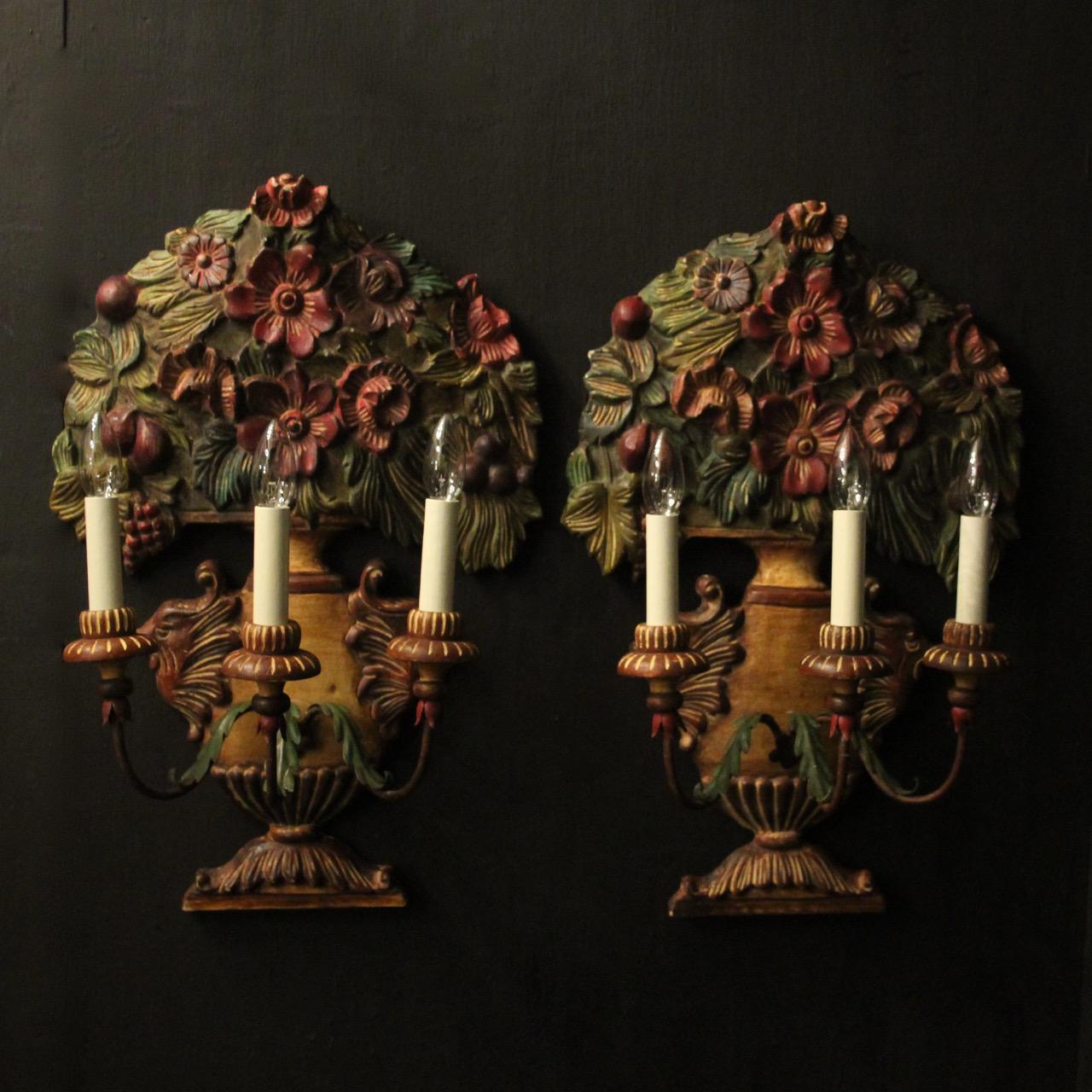 Florentine Pair of Triple Arm Antique Lights (1 of 10)