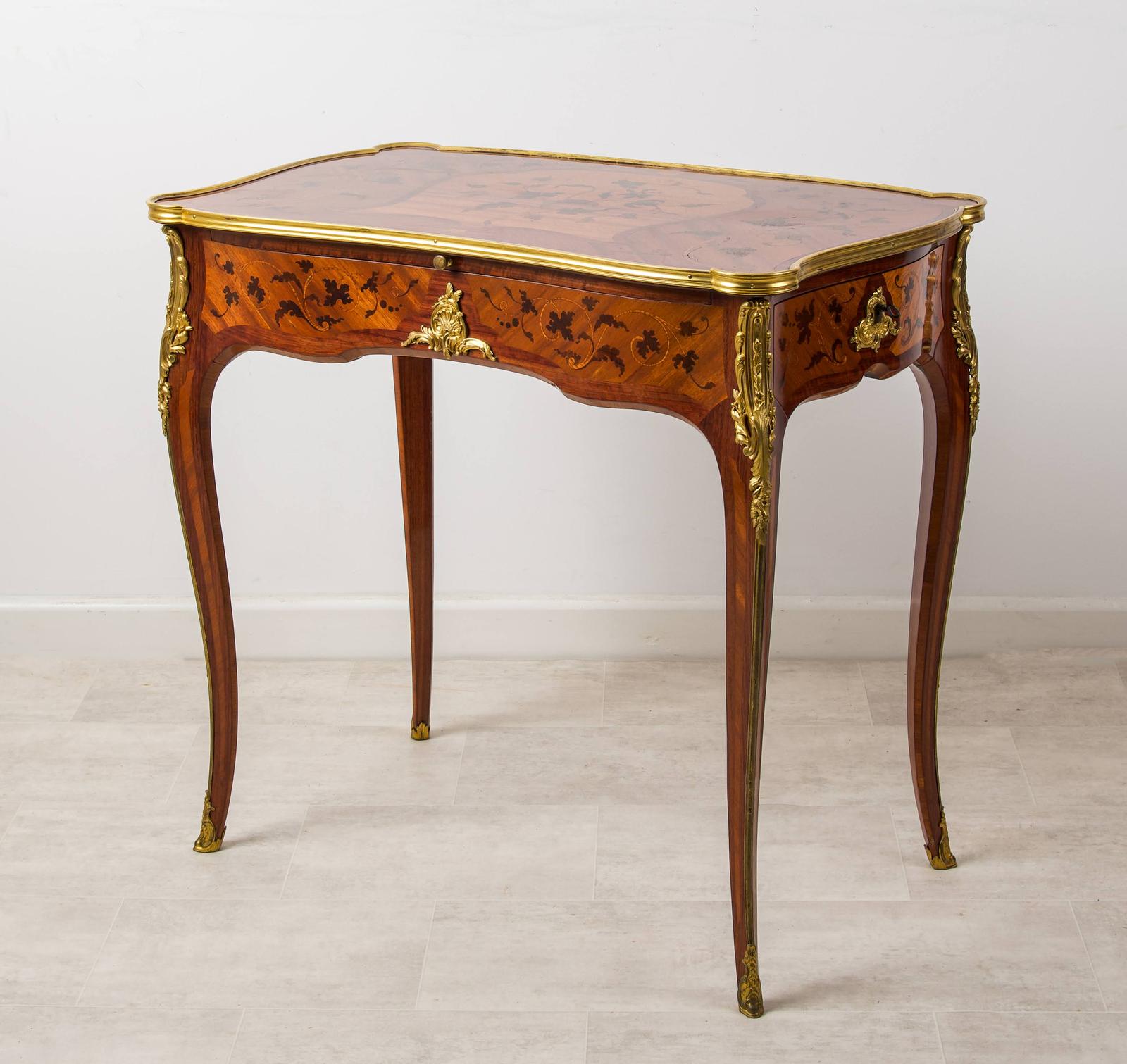 19th Century French Louis XV Revival Writing Table by Gervais-maximilien Durand with Marquetry & Ormolu (1 of 10)