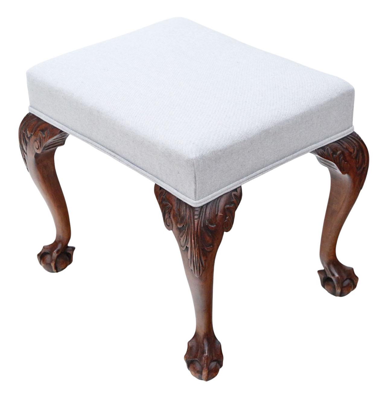 Antique Mahogany Upholstered Stool - Fine Quality with Ball & Claw Feet c.1900 (1 of 6)