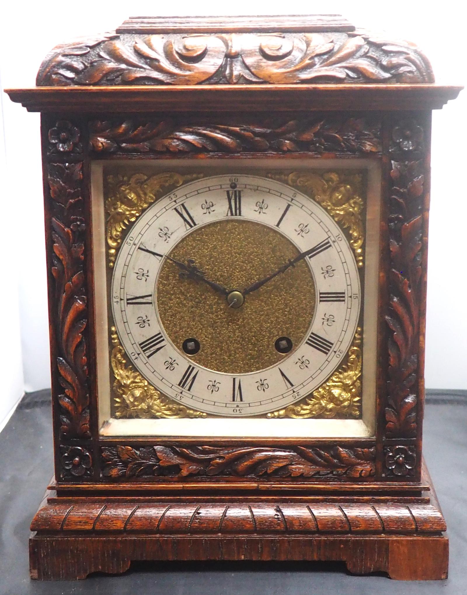 Lenzkirch Carved Bracket Clock – Oak Cased Striking 8-day Mantle Clock (1 of 11)